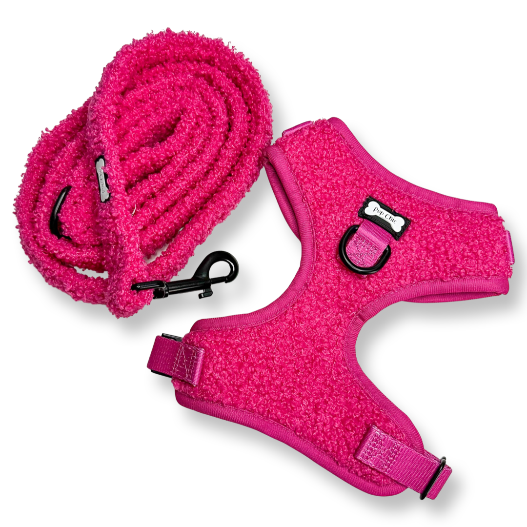 Hot Stuff pink fleece dog harness - adjustable dog harness - Pup Chic Boutique
