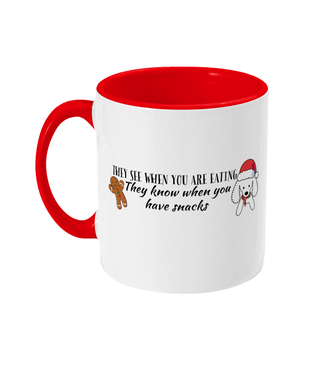 they see you when you are eating christmas two toned mug ceramic / white / red
