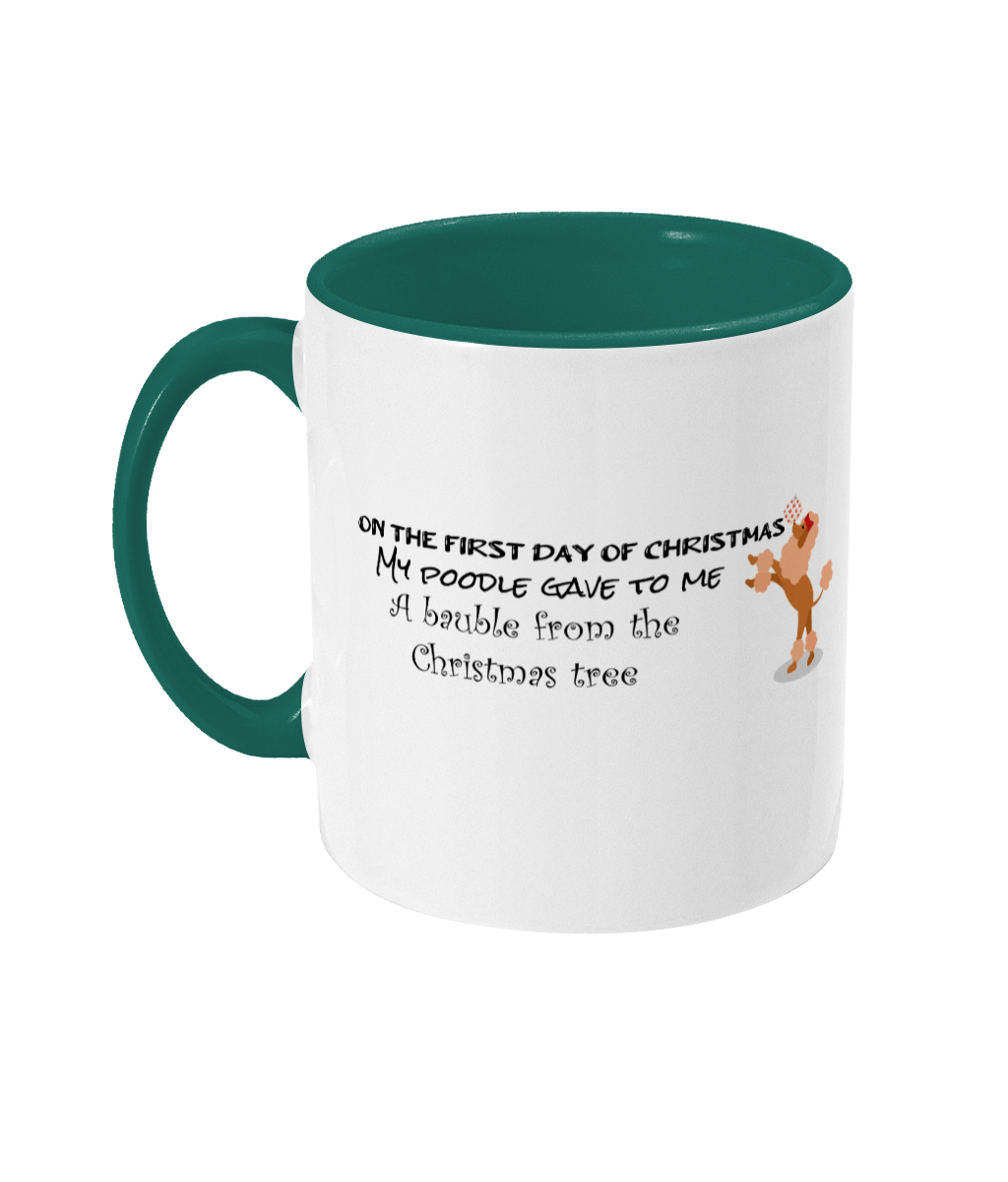 poodle christmas two toned mug ceramic / white / green