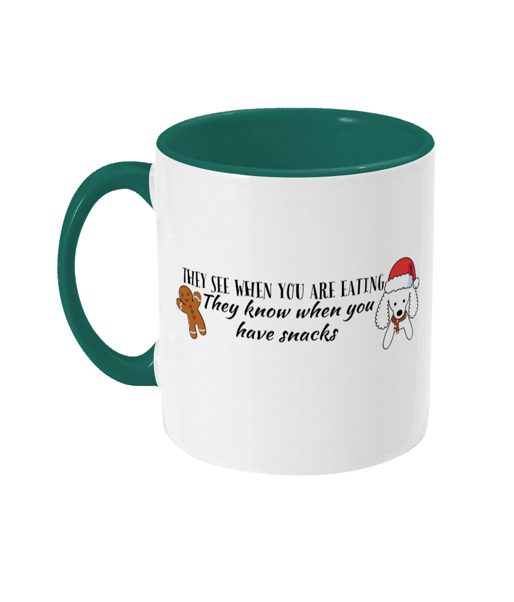they see you when you are eating christmas two toned mug ceramic / white / green