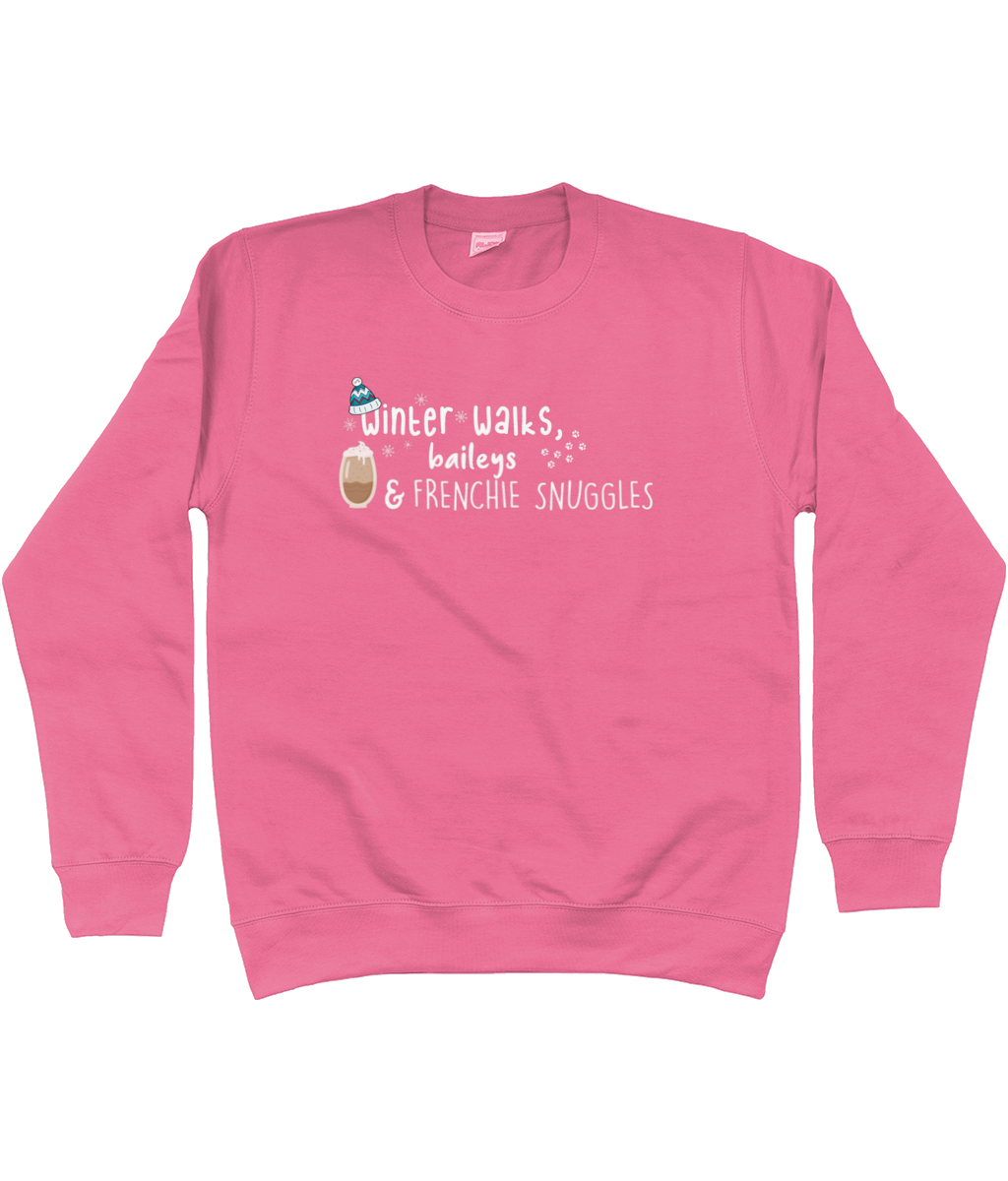 winter walks, baileys and frenchie snuggles sweater