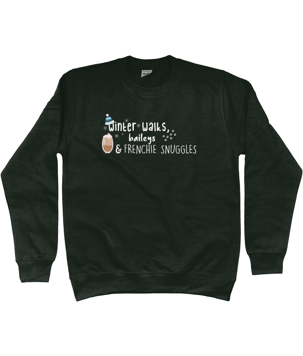 winter walks, baileys and frenchie snuggles sweater