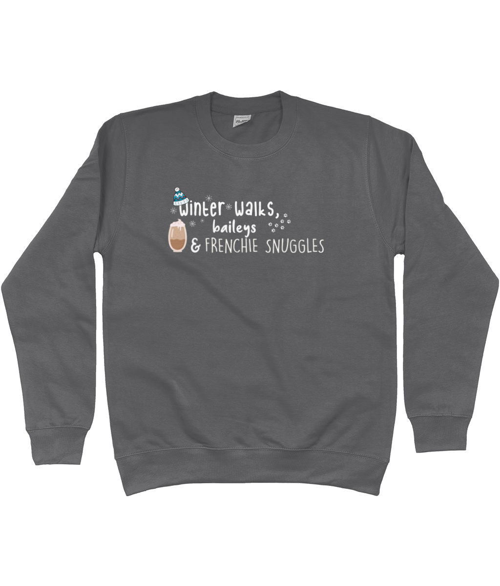 winter walks, baileys and frenchie snuggles sweater