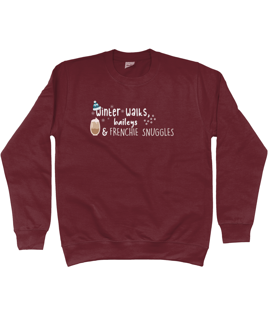 winter walks, baileys and frenchie snuggles sweater