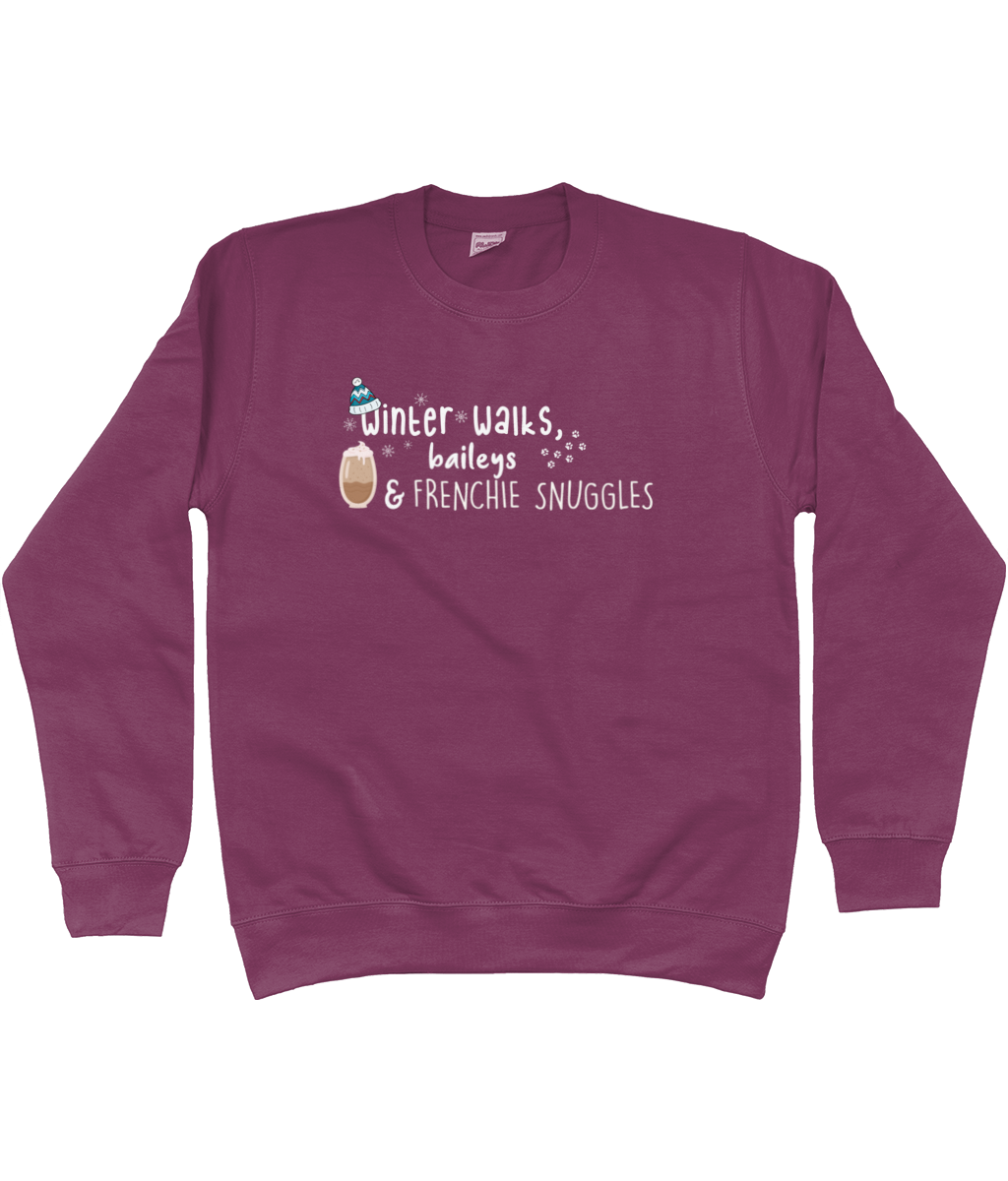 winter walks, baileys and frenchie snuggles sweater