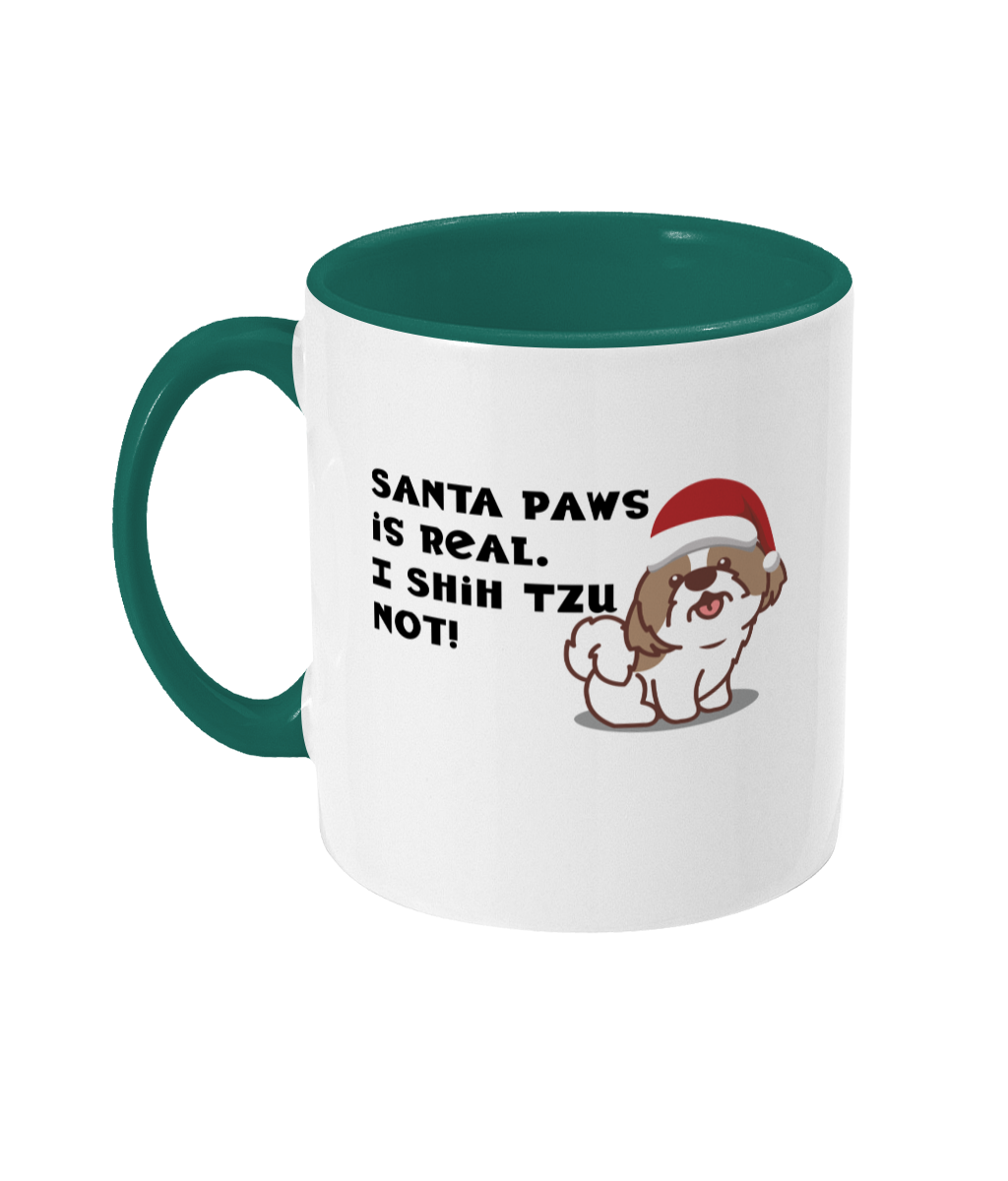 shih tzu christmas two toned mug ceramic / white / green