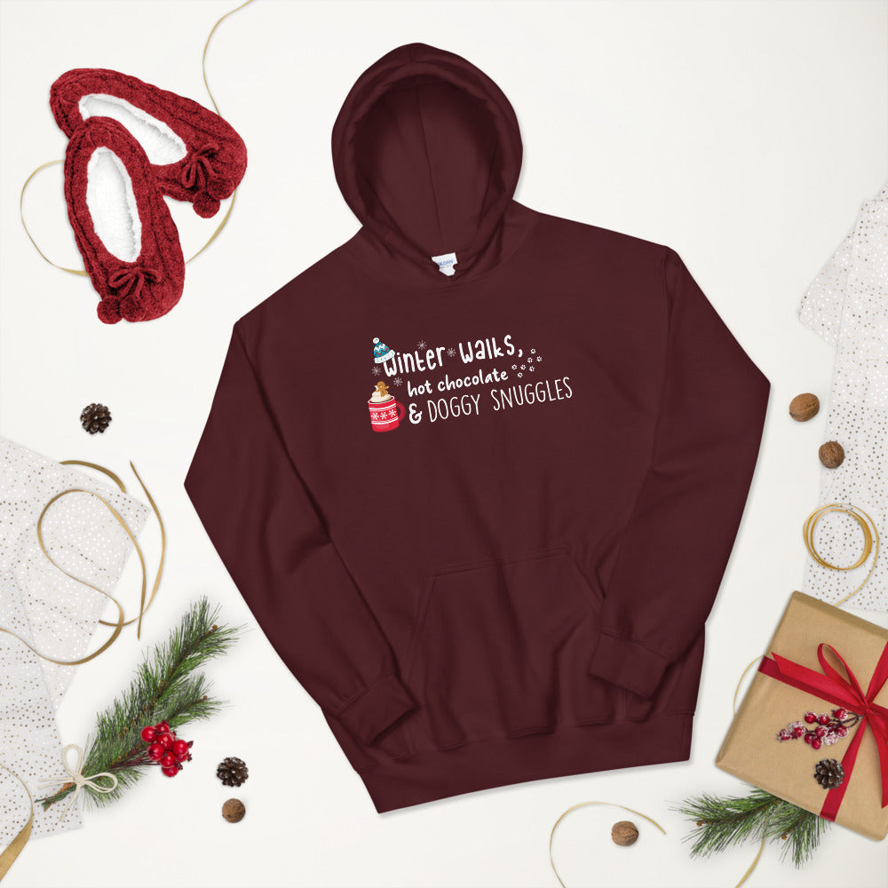 winter walks, hot chocolate and doggy snuggles hoodie