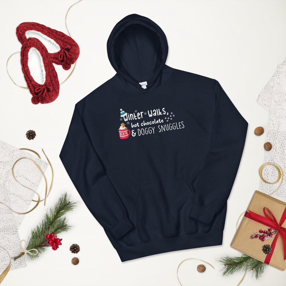 winter walks, hot chocolate and doggy snuggles hoodie
