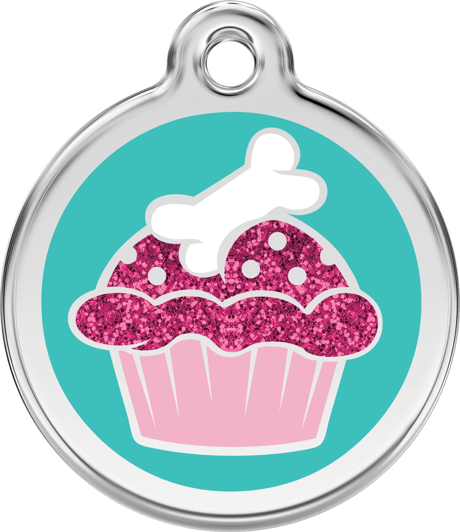 Cupcake Glitter Dog ID Tag – Personalised Engraved Tag for Pets
