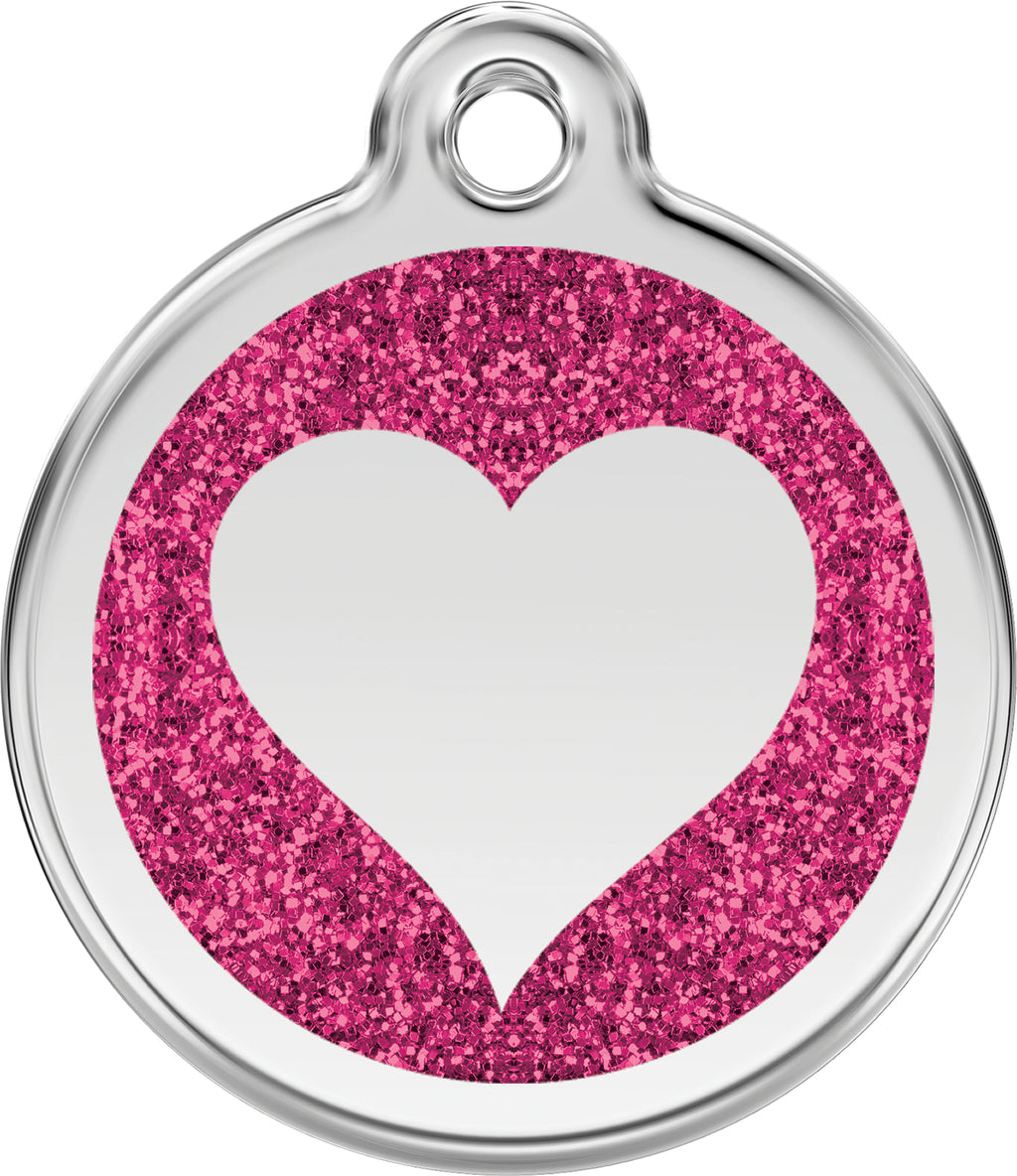 Glitter Heart  Dog ID Tag – Personalised Engraved Tag for Pets