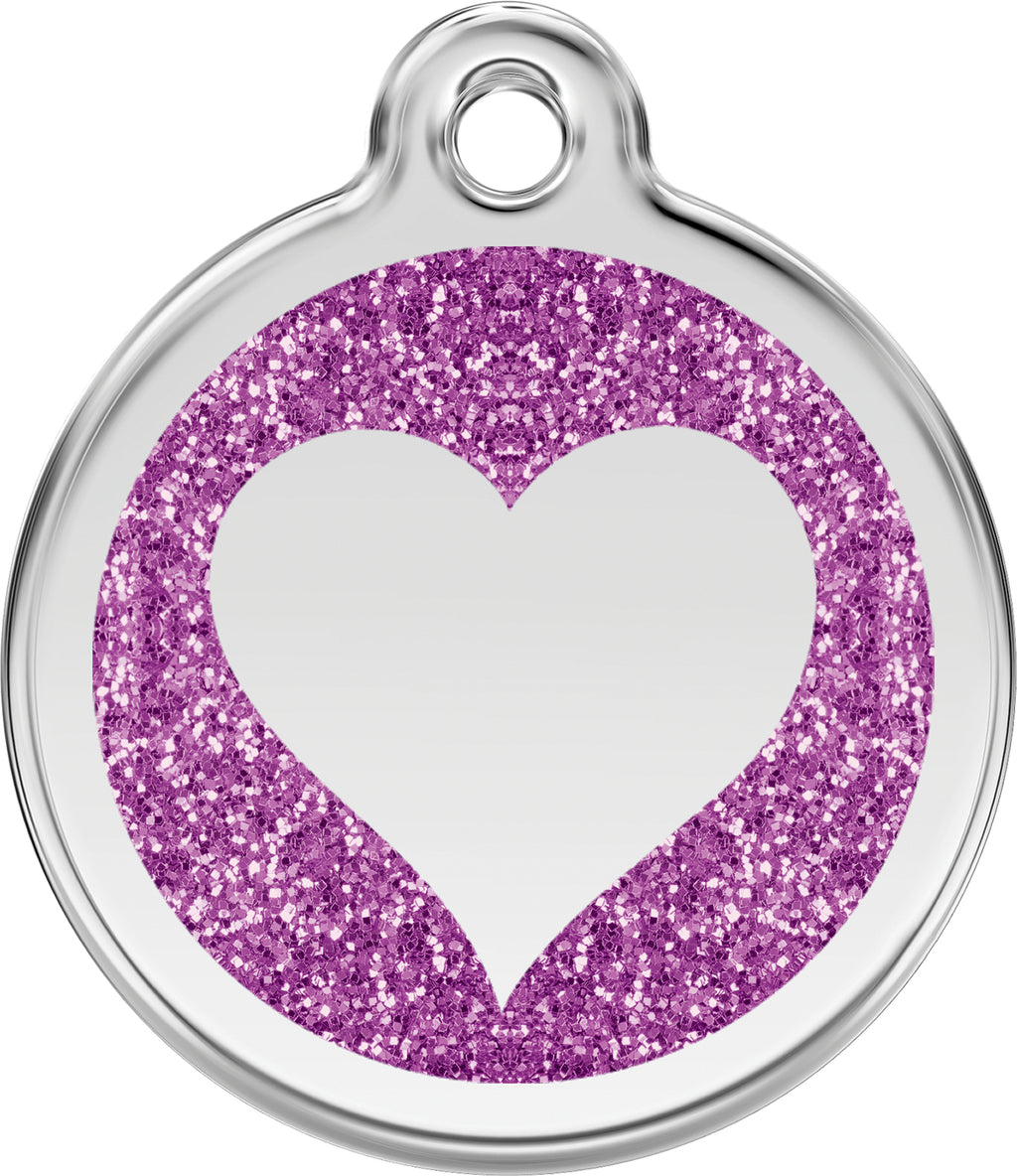 Glitter Heart  Dog ID Tag – Personalised Engraved Tag for Pets