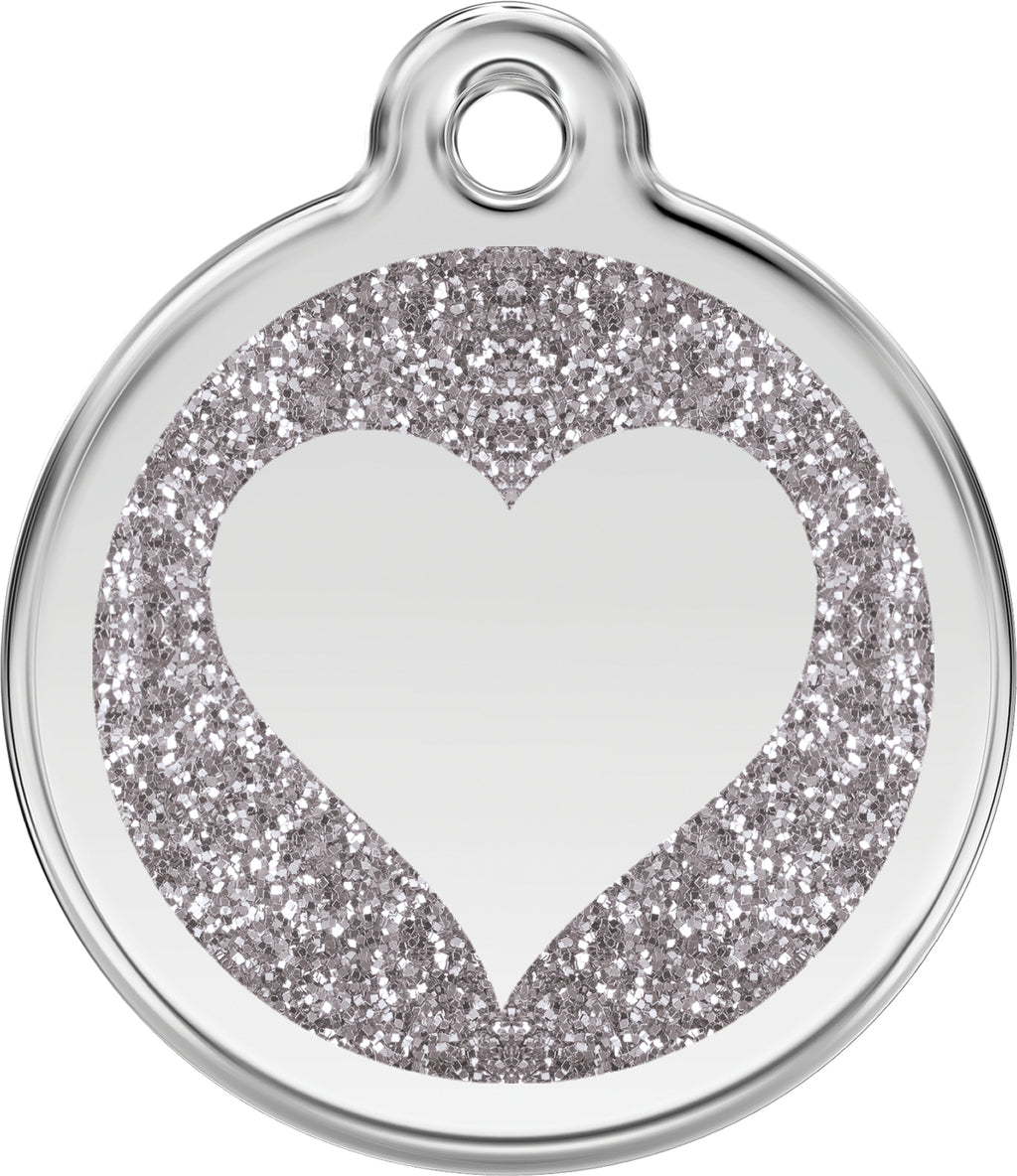 Glitter Heart  Dog ID Tag – Personalised Engraved Tag for Pets