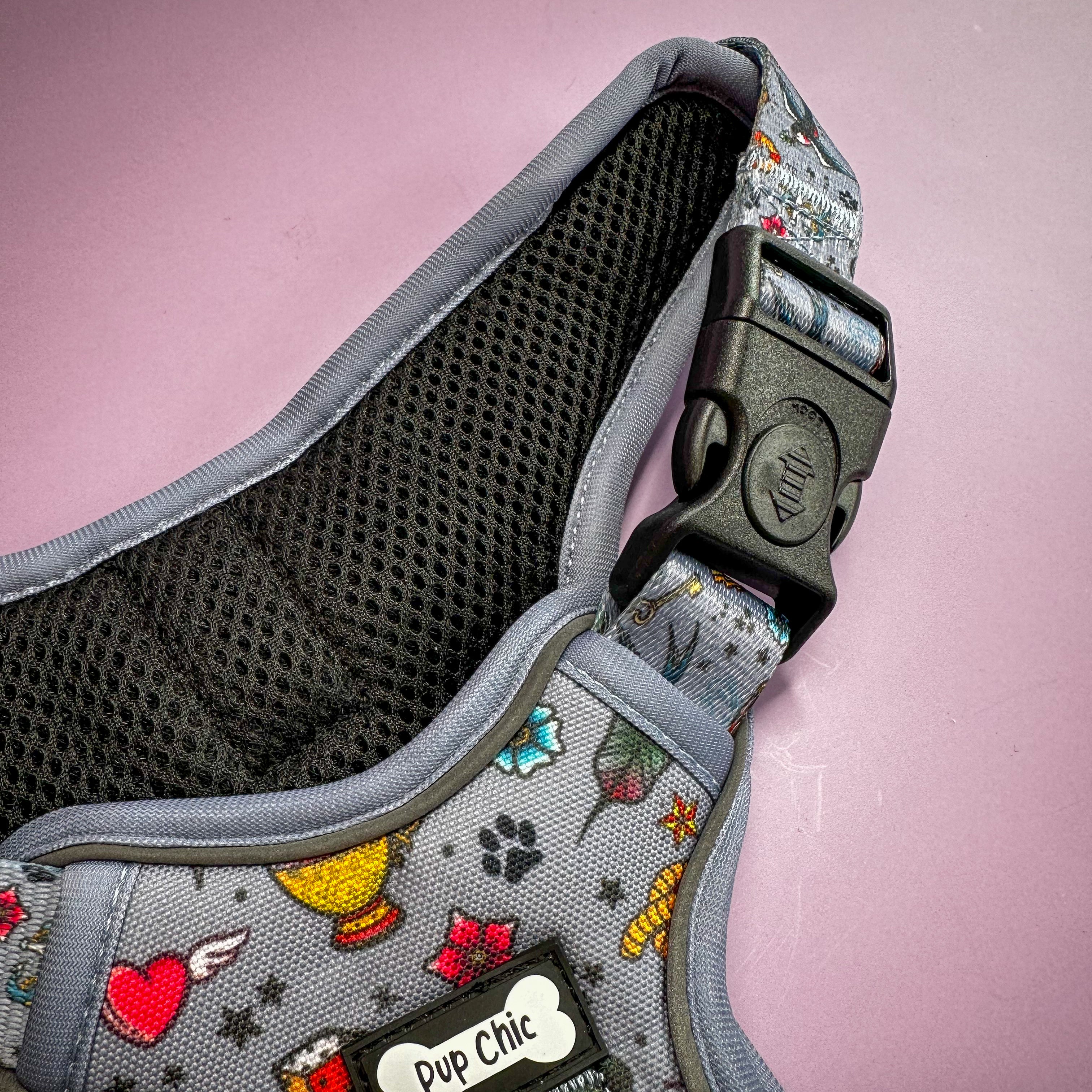 Artful Dogster No Pull Tactical Dog Harness – Vintage Tattoo Print, Adjustable, Step-In (Large-XL)