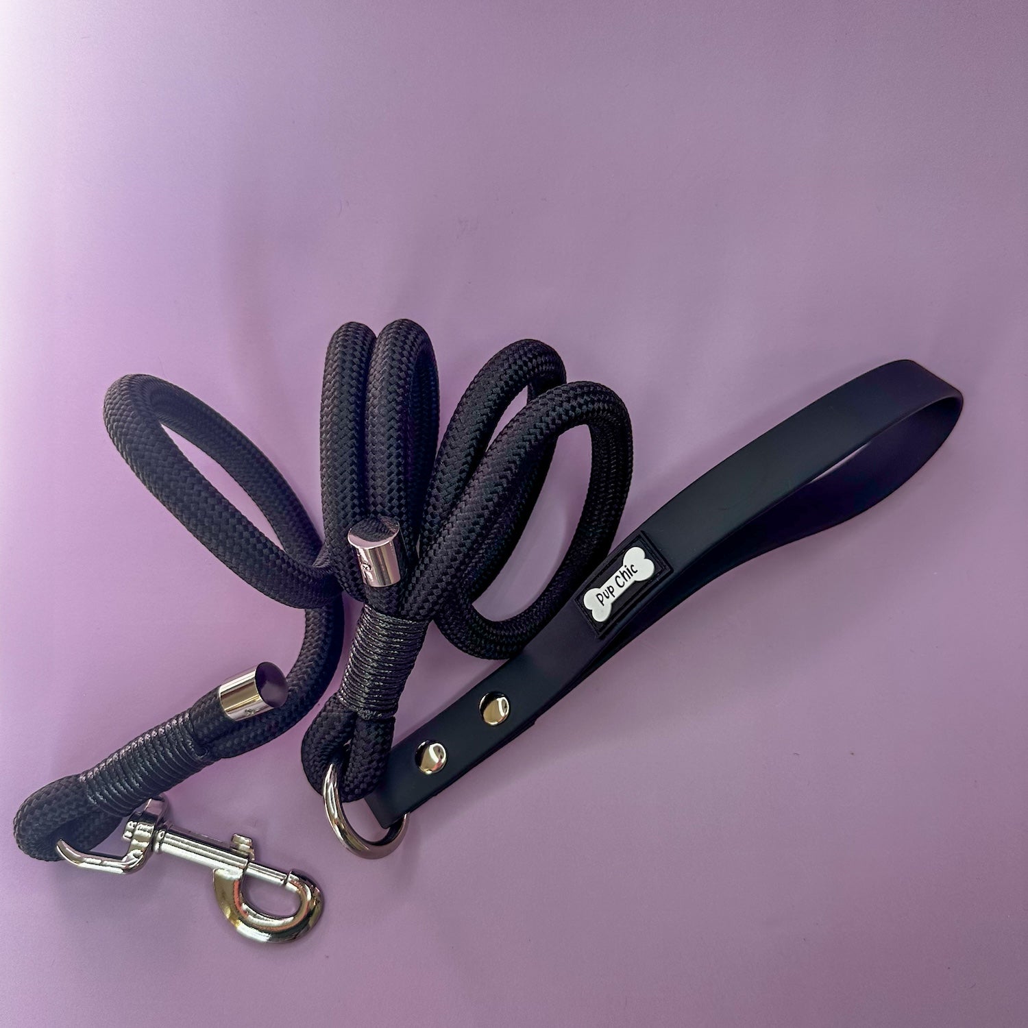 Black 5ft rope dog lead with PVC handle
