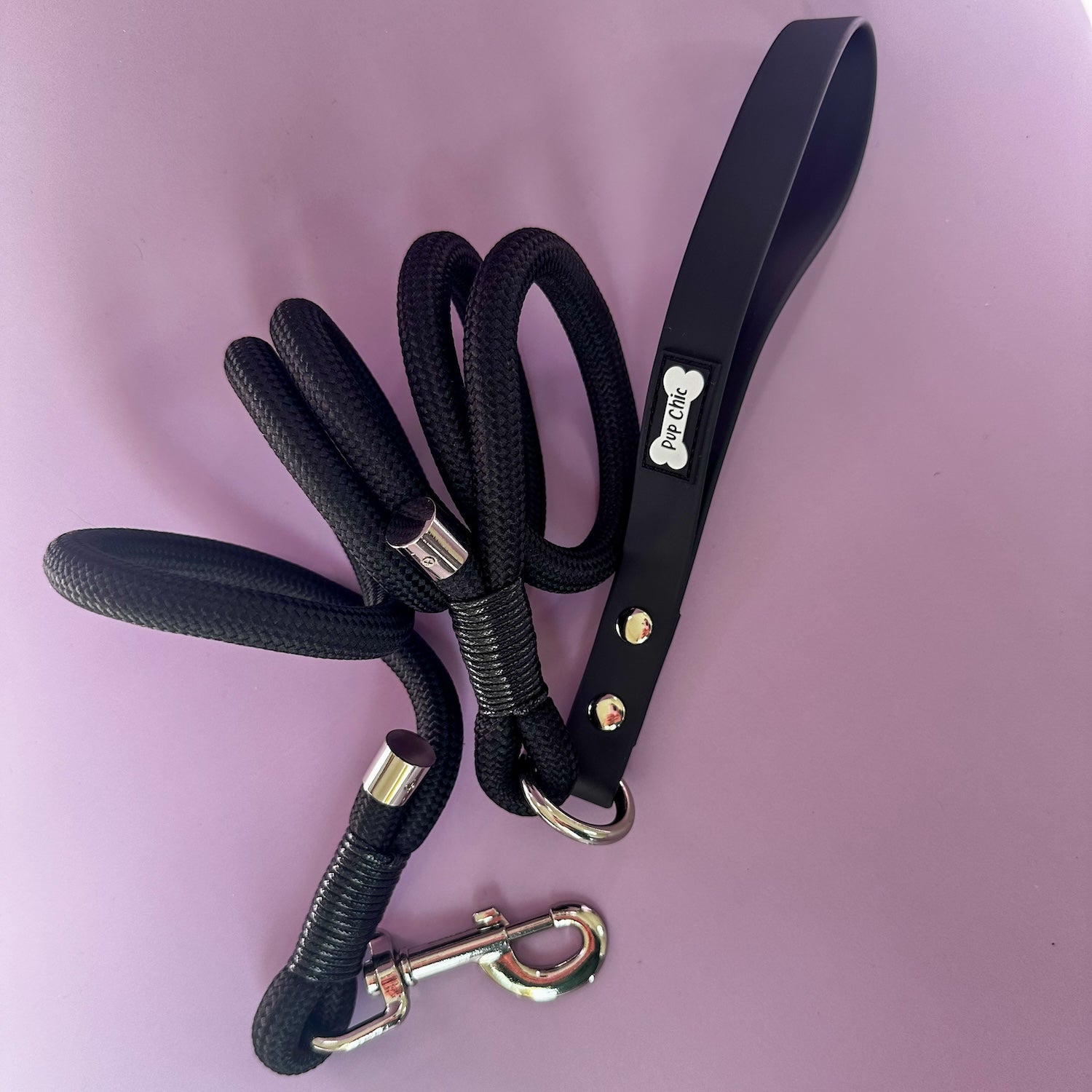 Black 5ft rope dog lead with PVC handle
