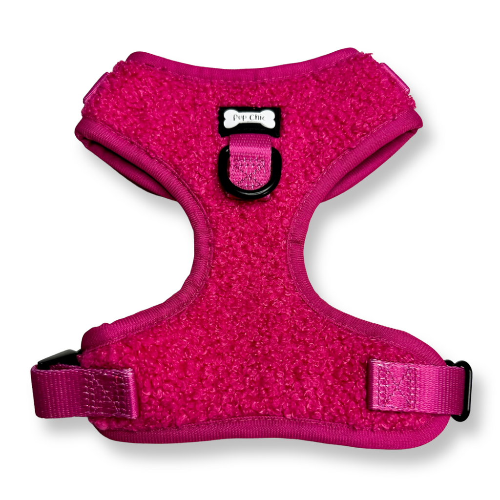Hot Stuff pink fleece dog harness - adjustable dog harness - Pup Chic Boutique
