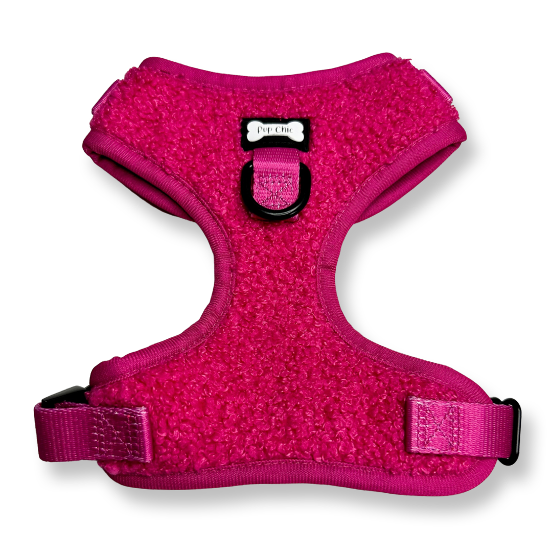 Hot Stuff pink fleece dog harness - adjustable dog harness - Pup Chic Boutique