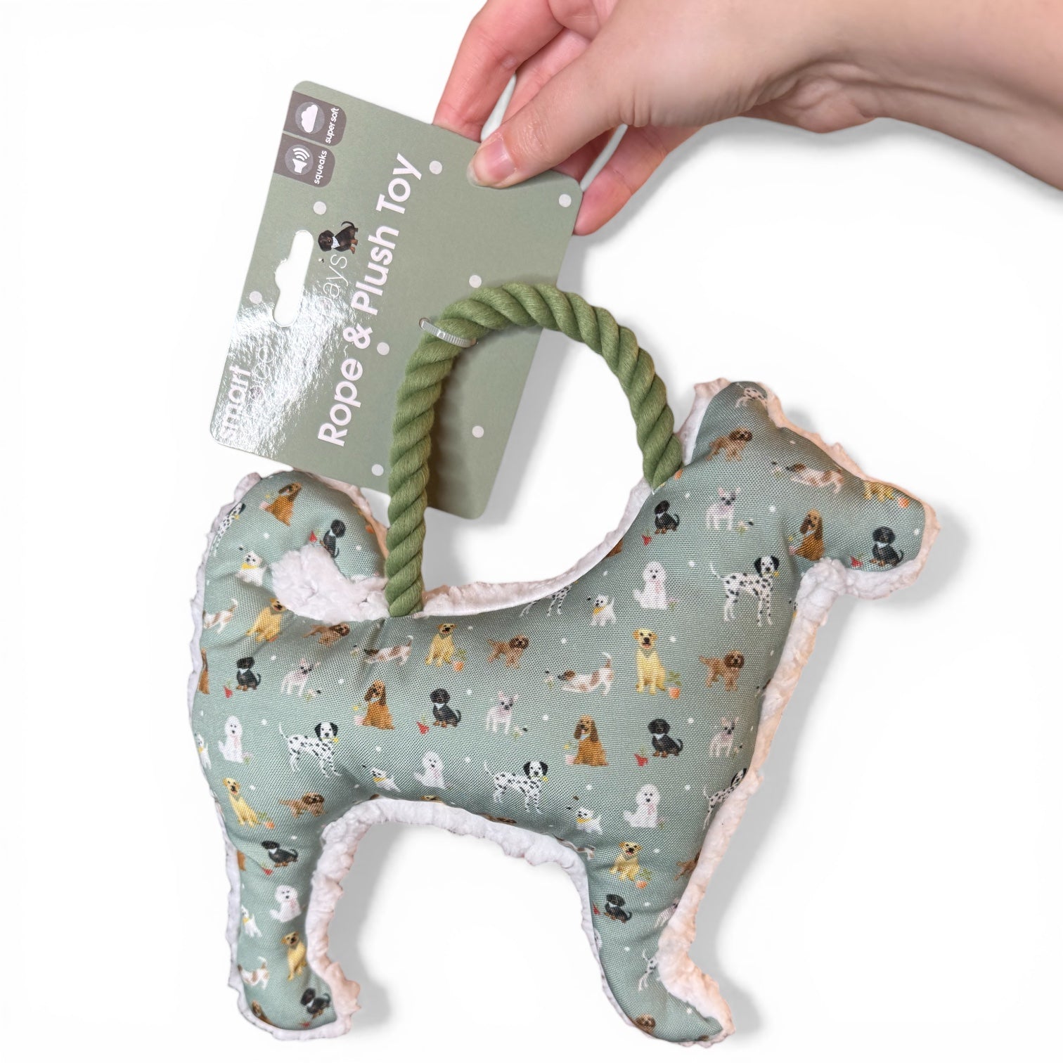 Dog Print Squeaky Rope & Plush Toy