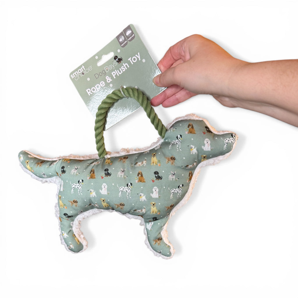 Dog Print Squeaky Rope & Plush Toy