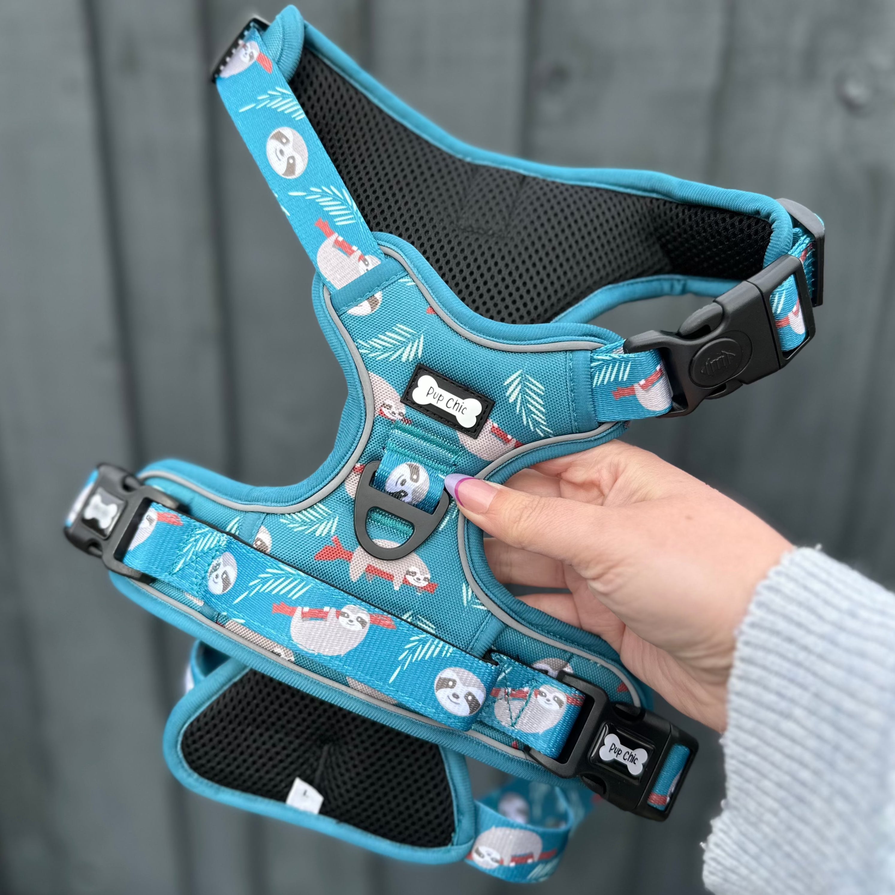 Lazy Sloth Tuff Stuff dog harness - three clip teal dog harness with handle - Pup Chic Boutique