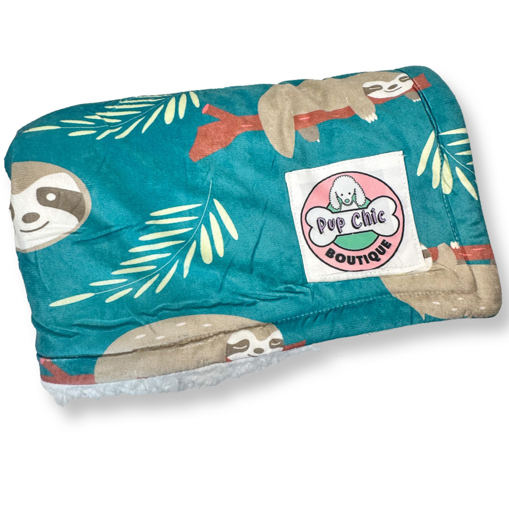 Lazy Sloth LARGE blanket - fleece dog blanket - Pup Chic Boutique