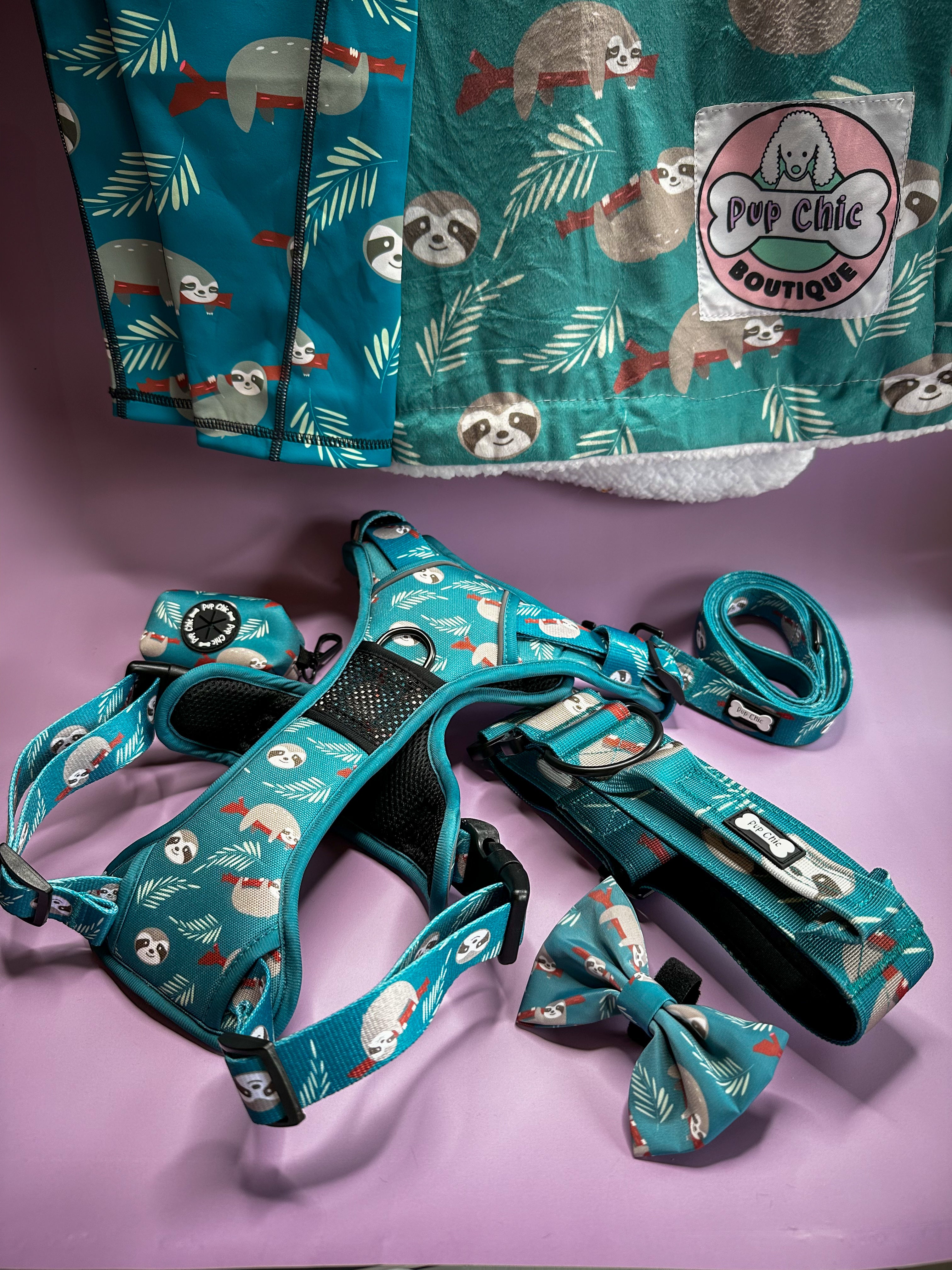 Lazy Sloth Tuff Stuff dog harness - three clip teal dog harness with handle - Pup Chic Boutique
