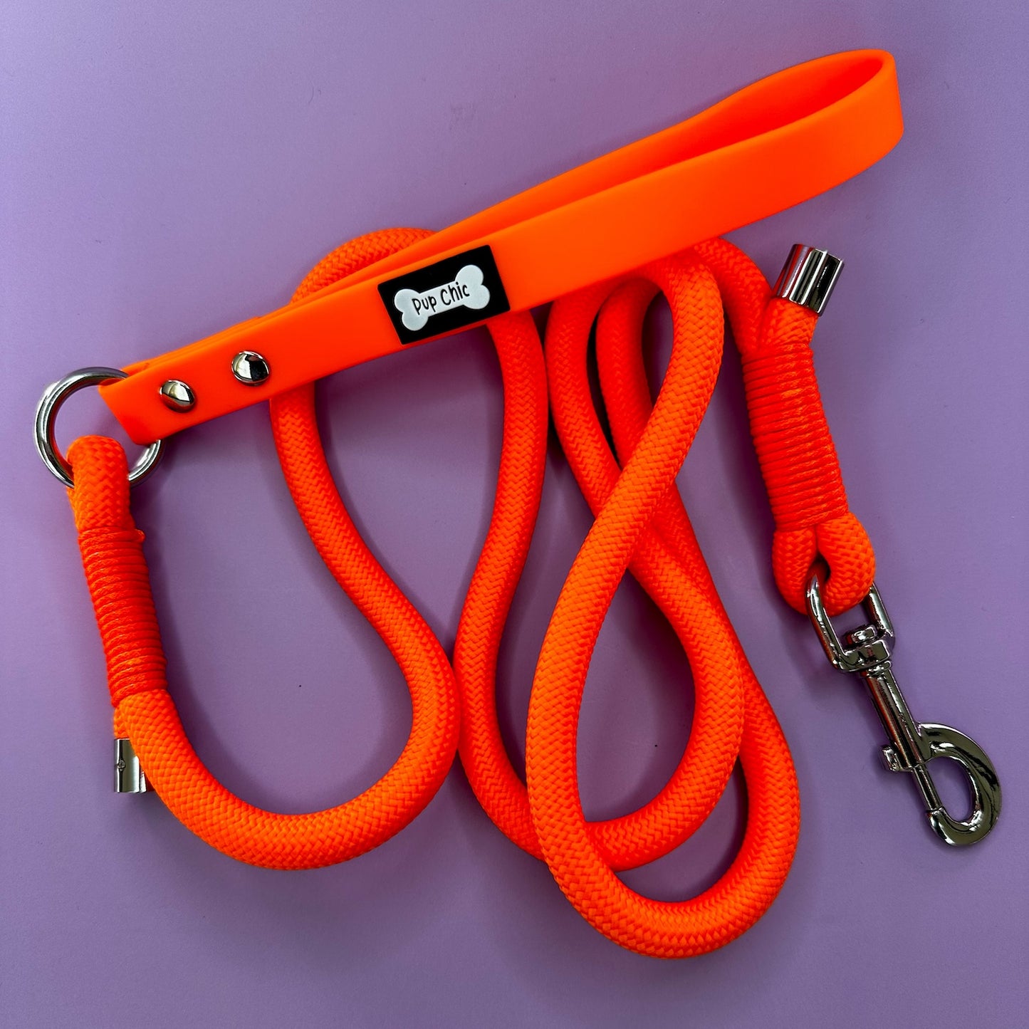 Orange 5ft rope dog lead with PVC handle