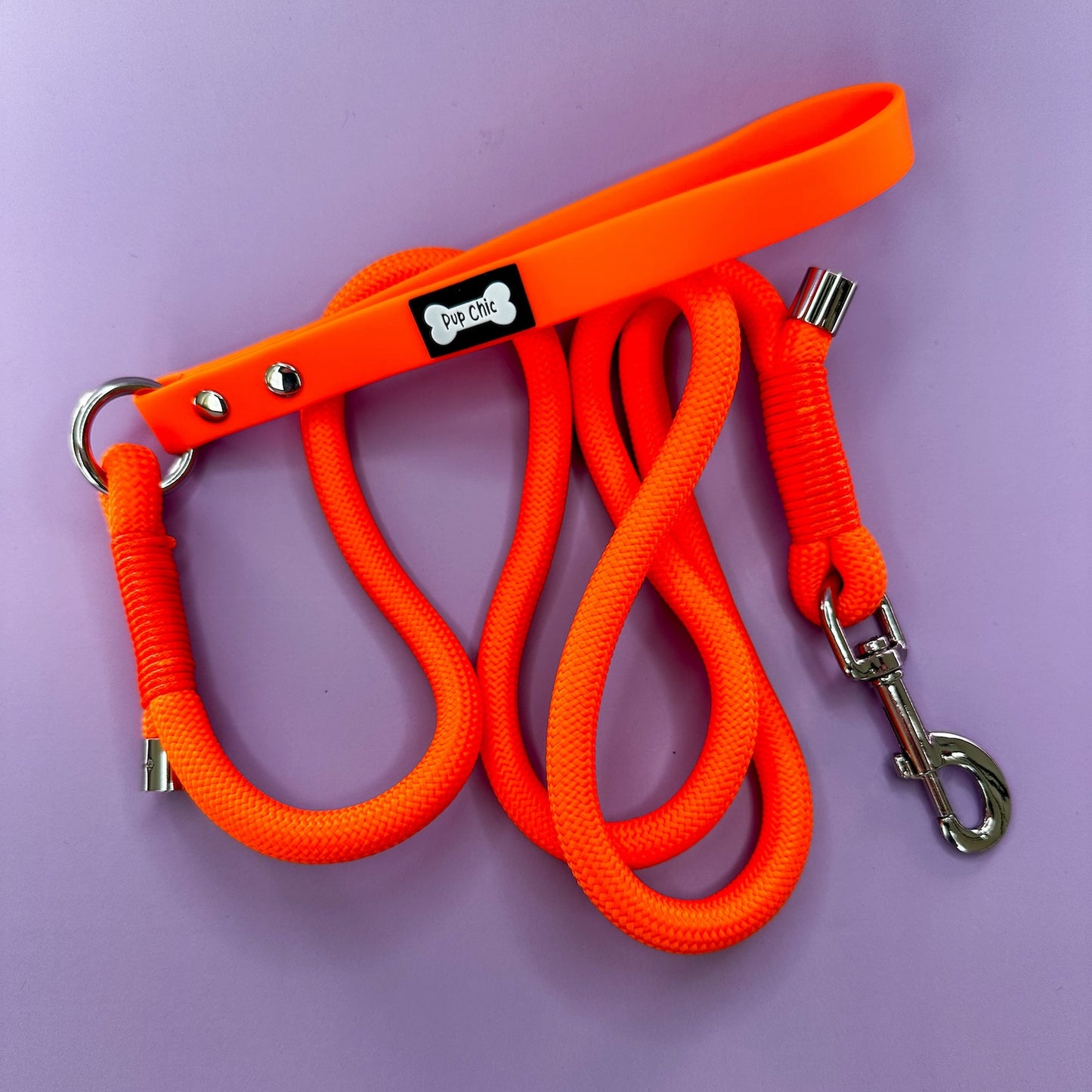 Orange 5ft rope dog lead with PVC handle