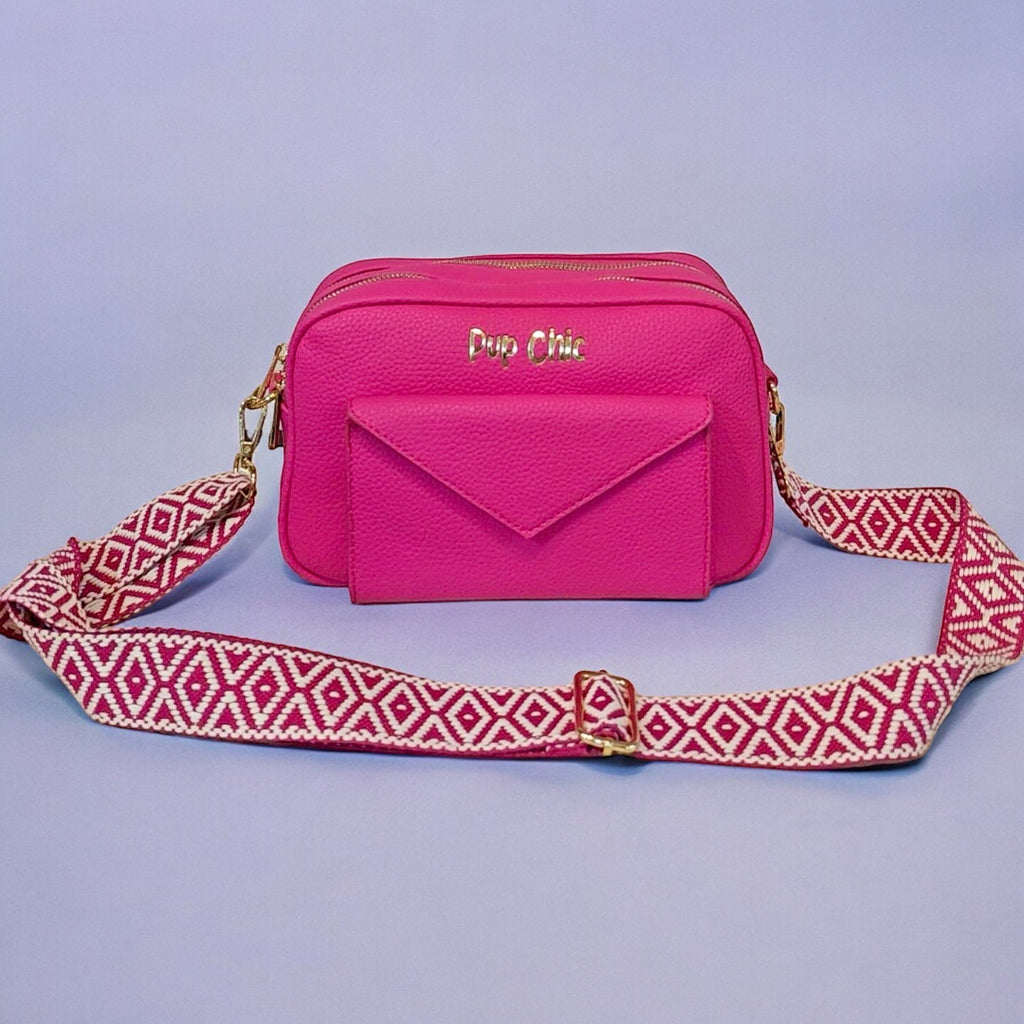 Hot Pink Out Out Dog Walking Bag - faux leather luxury dog walking bag - Pup Chic Boutique