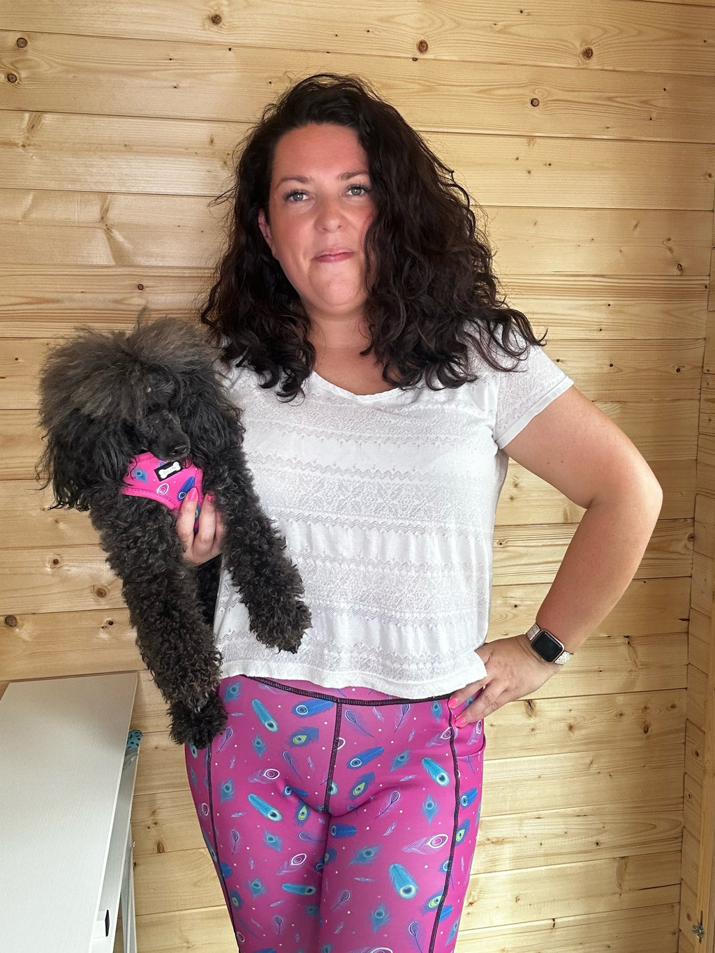 Peacock Power matching leggings - patterned grooming dog walking leggings