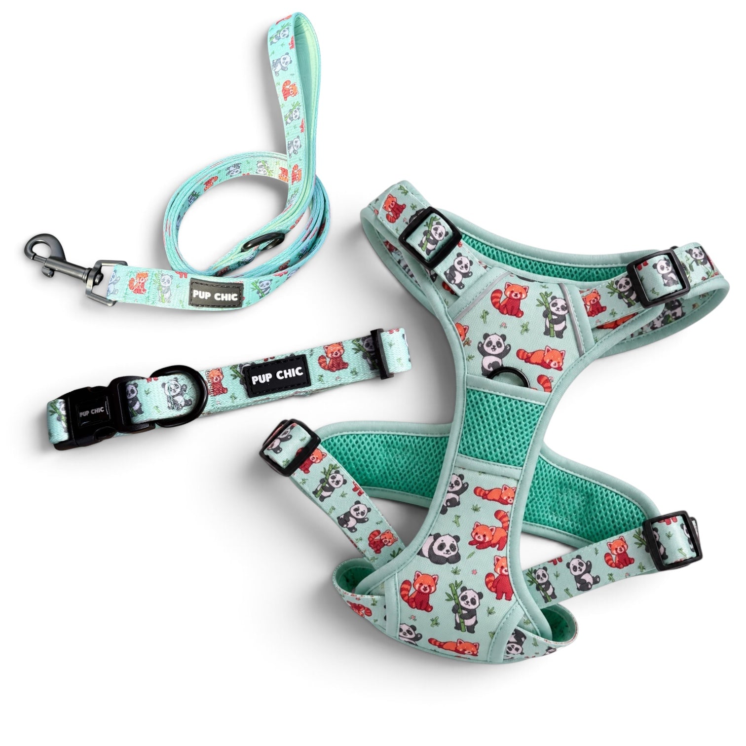 Panda Paradise Tactical harness, standard collar & lead bundle