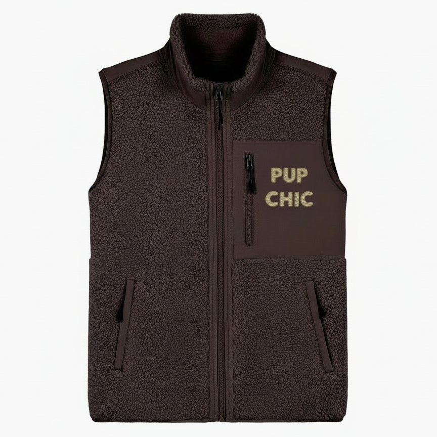 Pup Chic Sleeveless Fleece Dog Walking Jacket in Red Brown