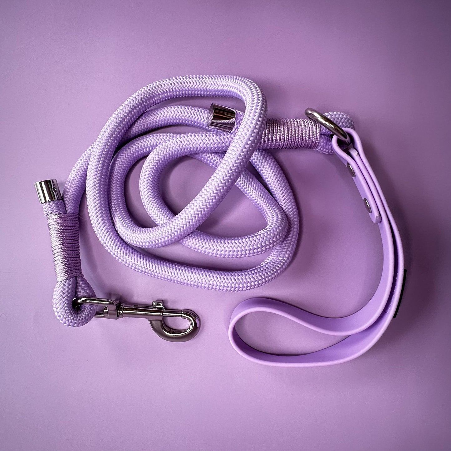 Lilac 5ft rope dog lead with PVC handle