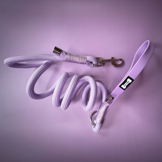 Lilac 5ft rope dog lead with PVC handle