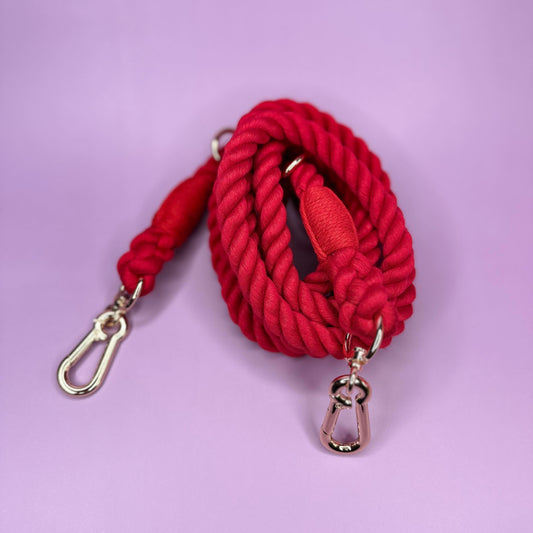 Red Multi-use 7ft Rope Dog Lead - hands free leash - training lead