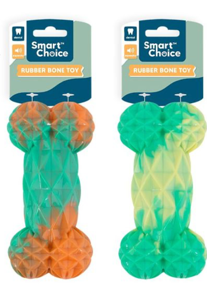 Rubber Bone Squeaky Two-Tone Texture Dog Toy 15cm