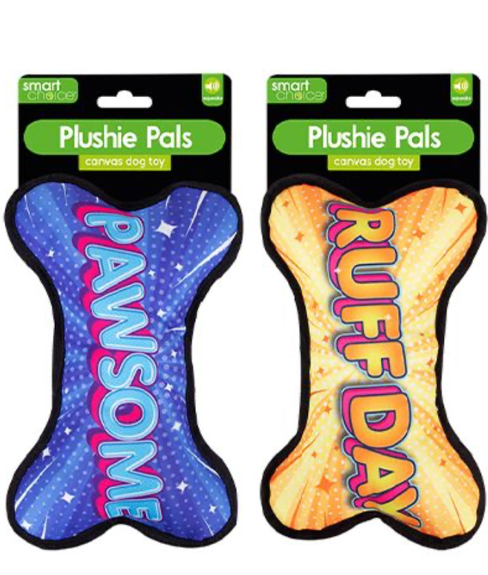 Squeaky Plush Canvas Bone Dog Toy