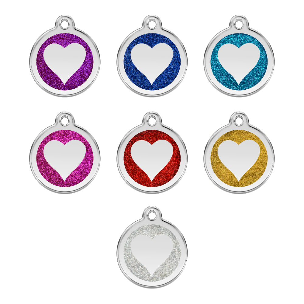 Glitter Heart  Dog ID Tag – Personalised Engraved Tag for Pets
