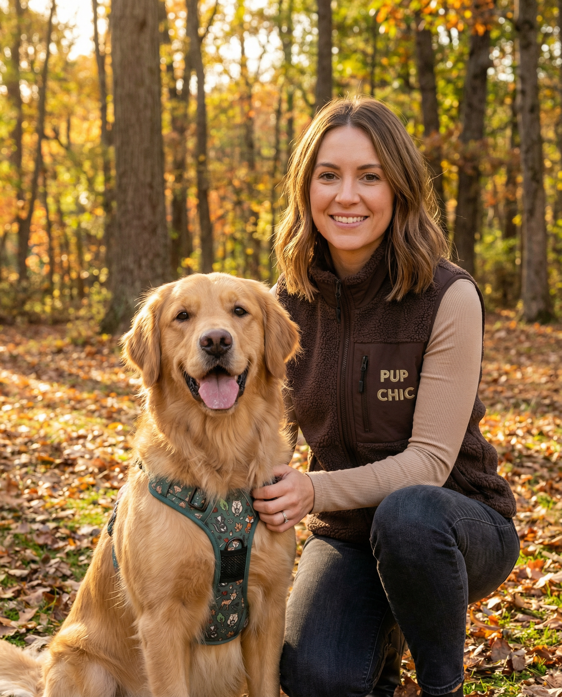 Pup Chic Sleeveless Fleece Dog Walking Jacket in Red Brown