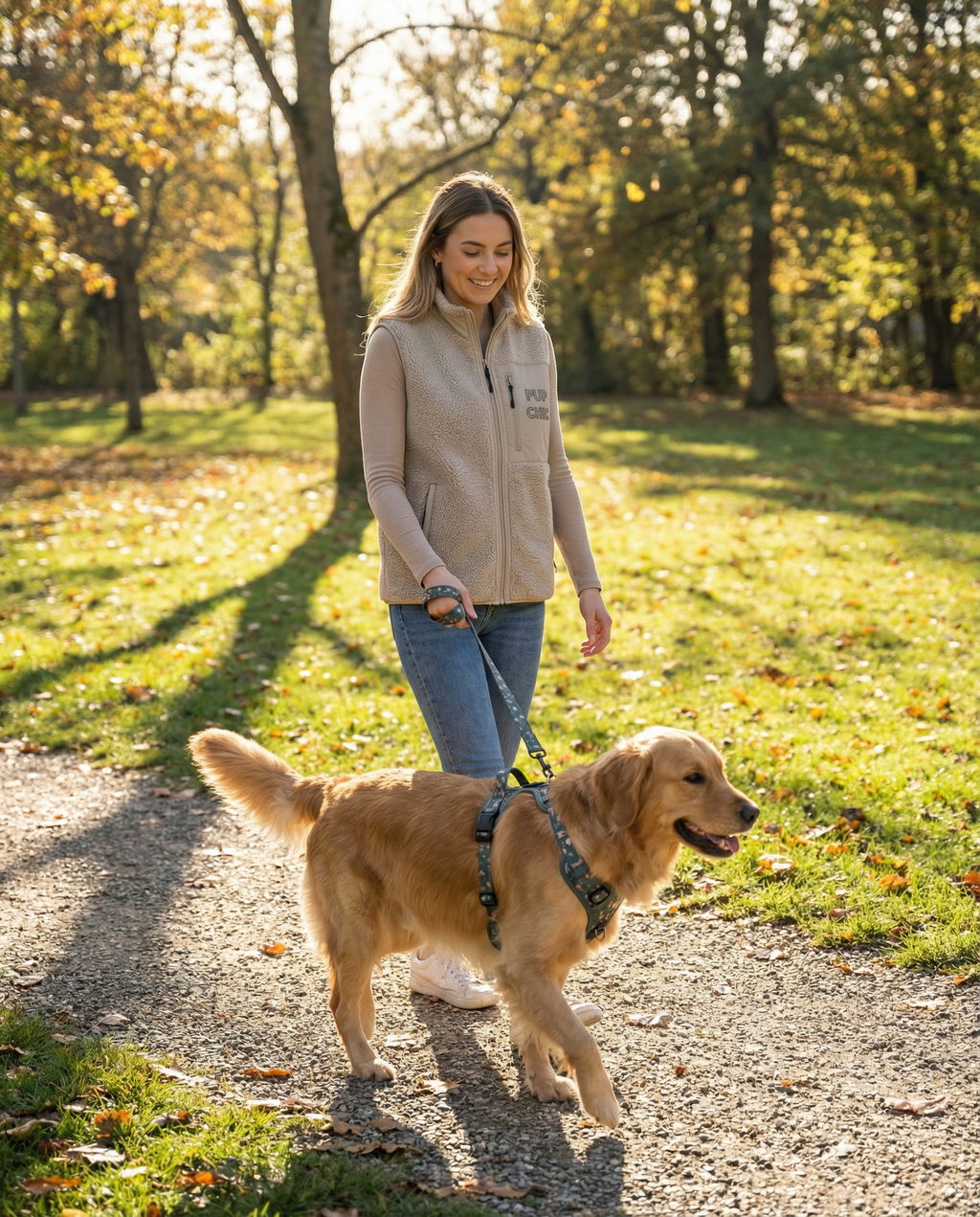 Pup Chic Sleeveless Fleece Dog Walking Jacket in Desert Dust (Recycled Sherpa + Polar Fleece)