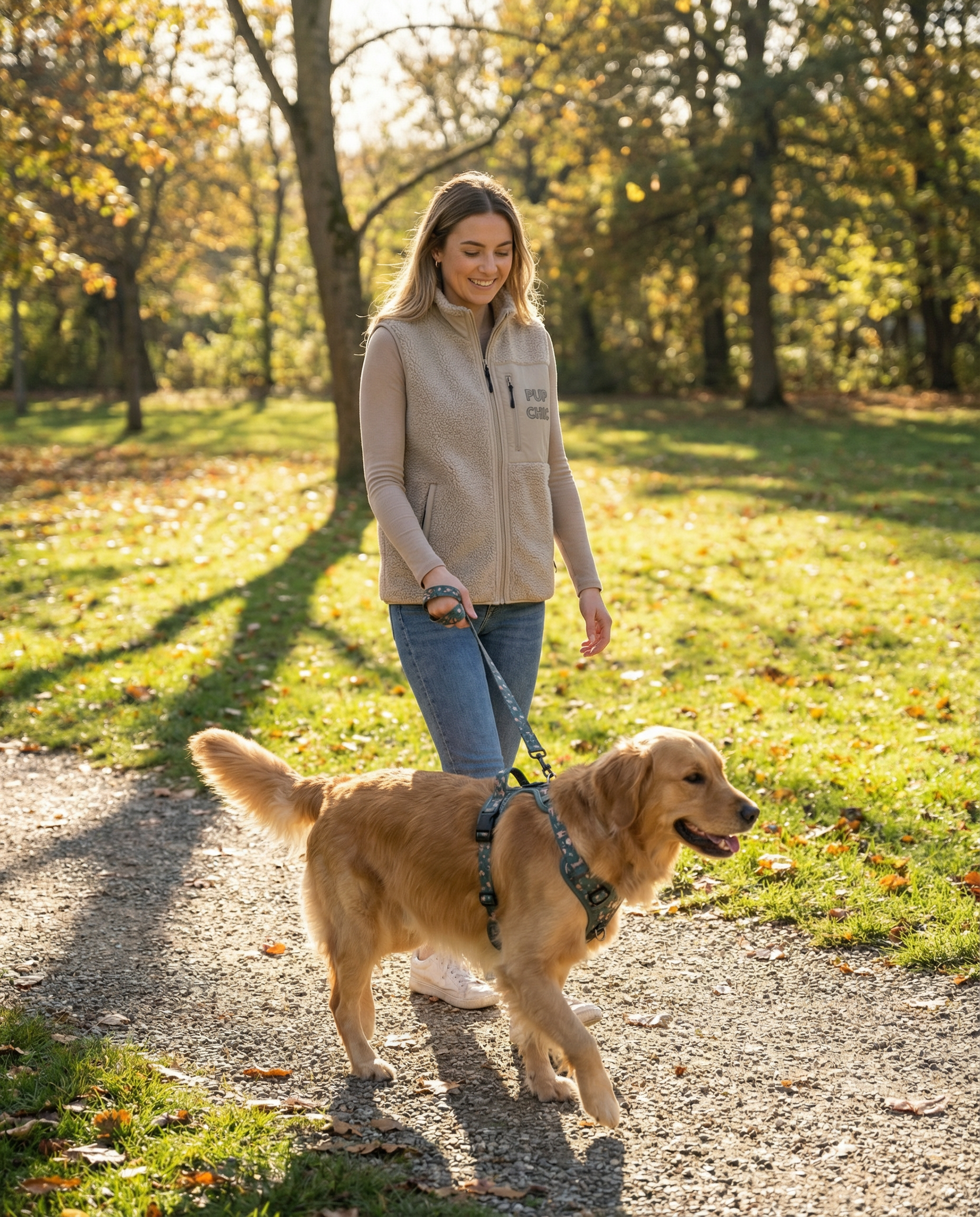 Pup Chic Sleeveless Fleece Dog Walking Jacket in Desert Dust (Recycled Sherpa + Polar Fleece)