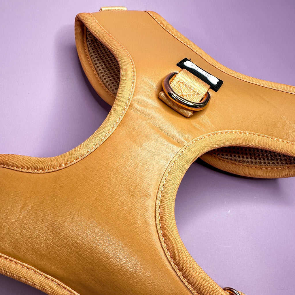 Alfresco Pup faux leather dog harness - camel colour adjustable dog harness - Pup Chic Boutique