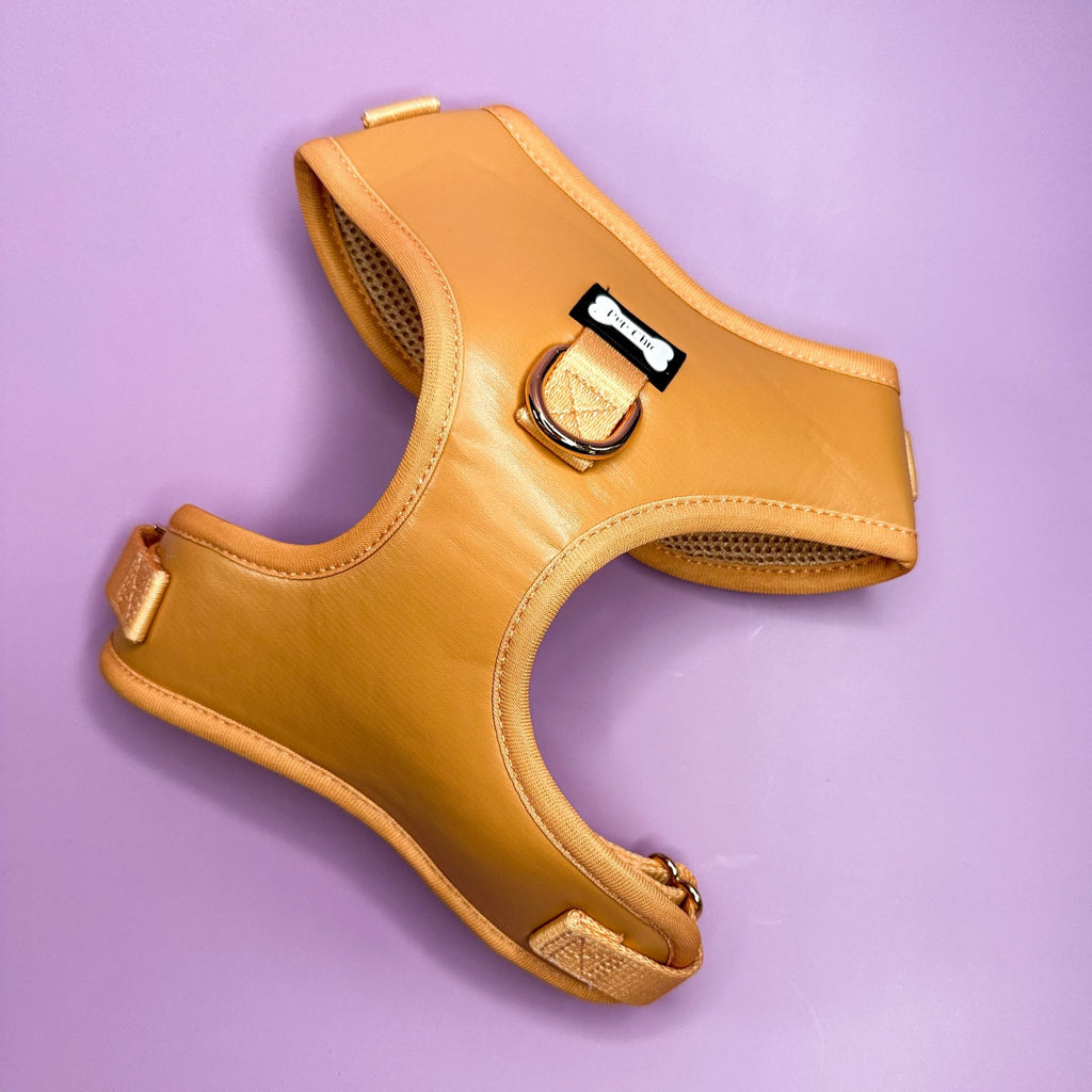 Alfresco Pup faux leather dog harness - camel colour adjustable dog harness - Pup Chic Boutique