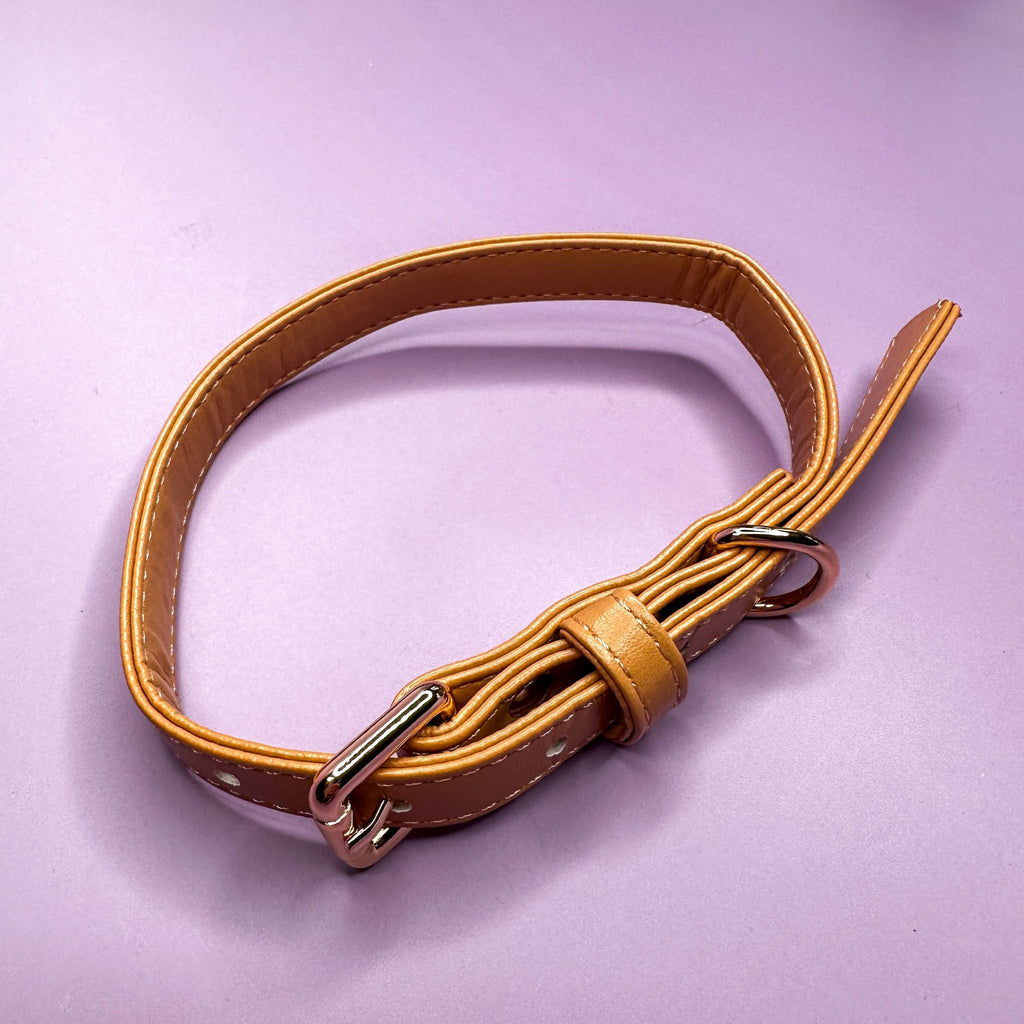 Alfresco Pup vegan leather dog collar - camel colour buckle dog collar - Pup Chic Boutique
