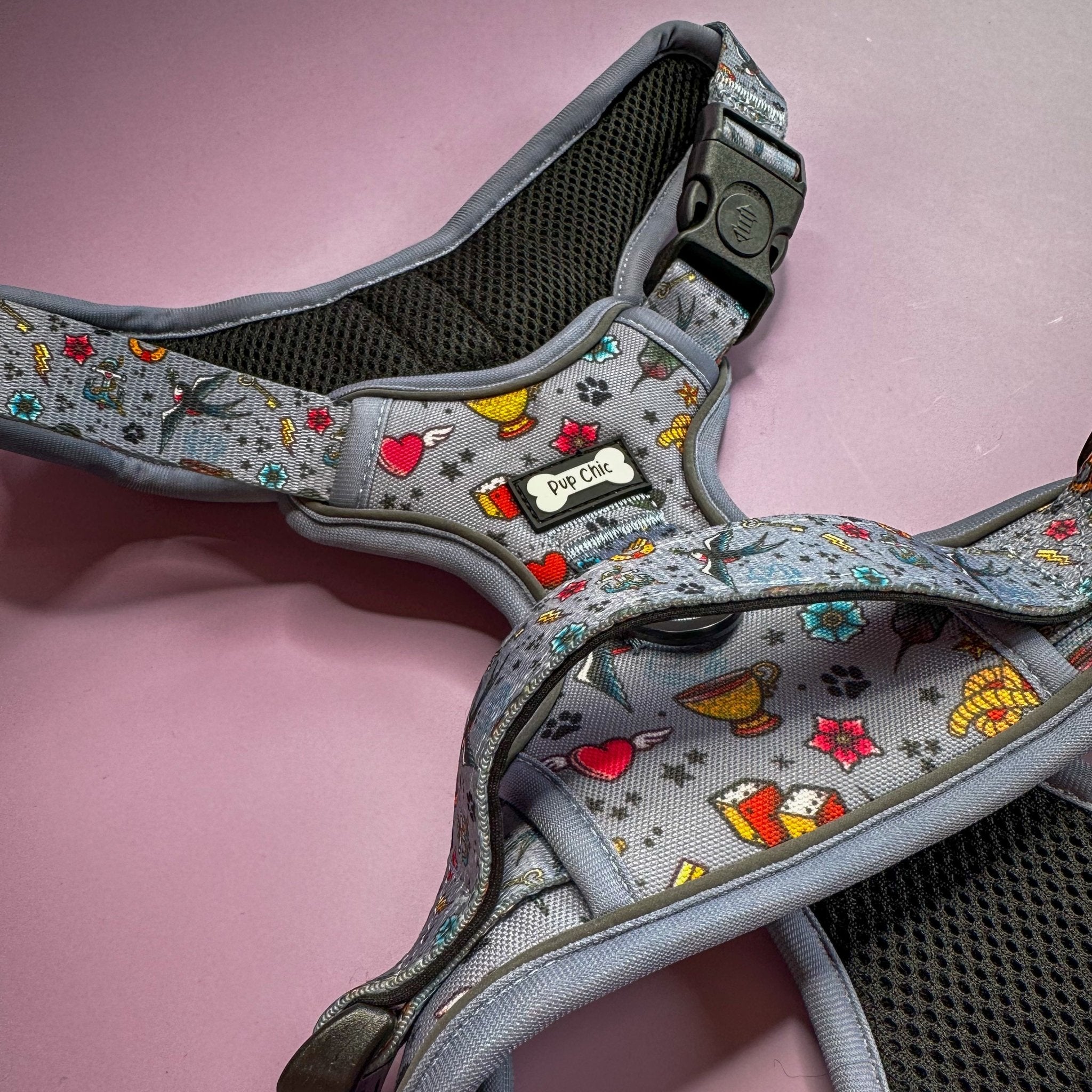 Artful Dogster No Pull Tactical Dog Harness – Vintage Tattoo Print, Adjustable, Step - In (Large - XL) - Pup Chic Boutique