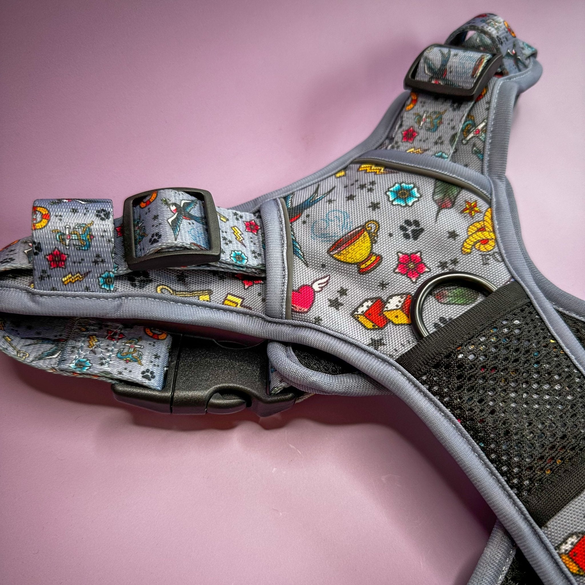 Artful Dogster No Pull Tactical Dog Harness – Vintage Tattoo Print, Adjustable, Step - In (Large - XL) - Pup Chic Boutique