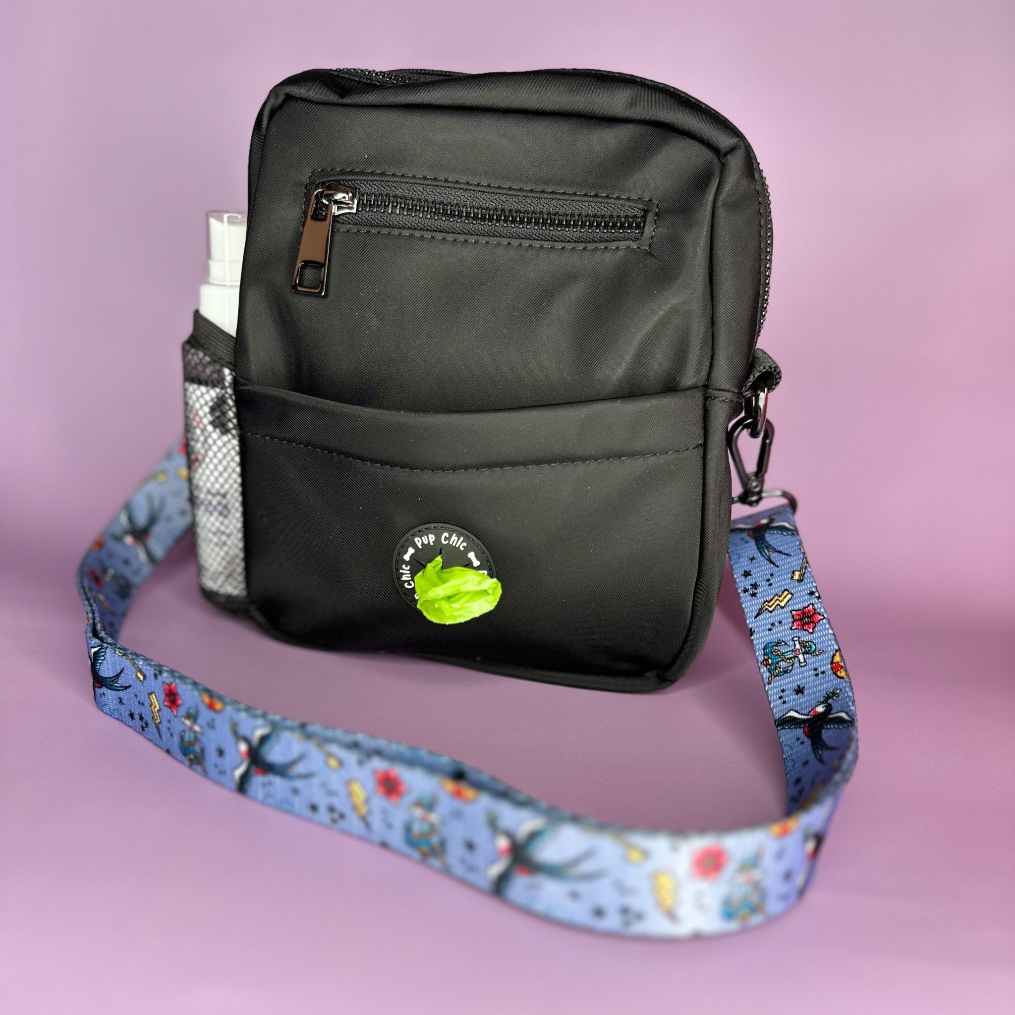 Black Dog walking bag - showerproof - choose strap - Pup Chic Boutique
