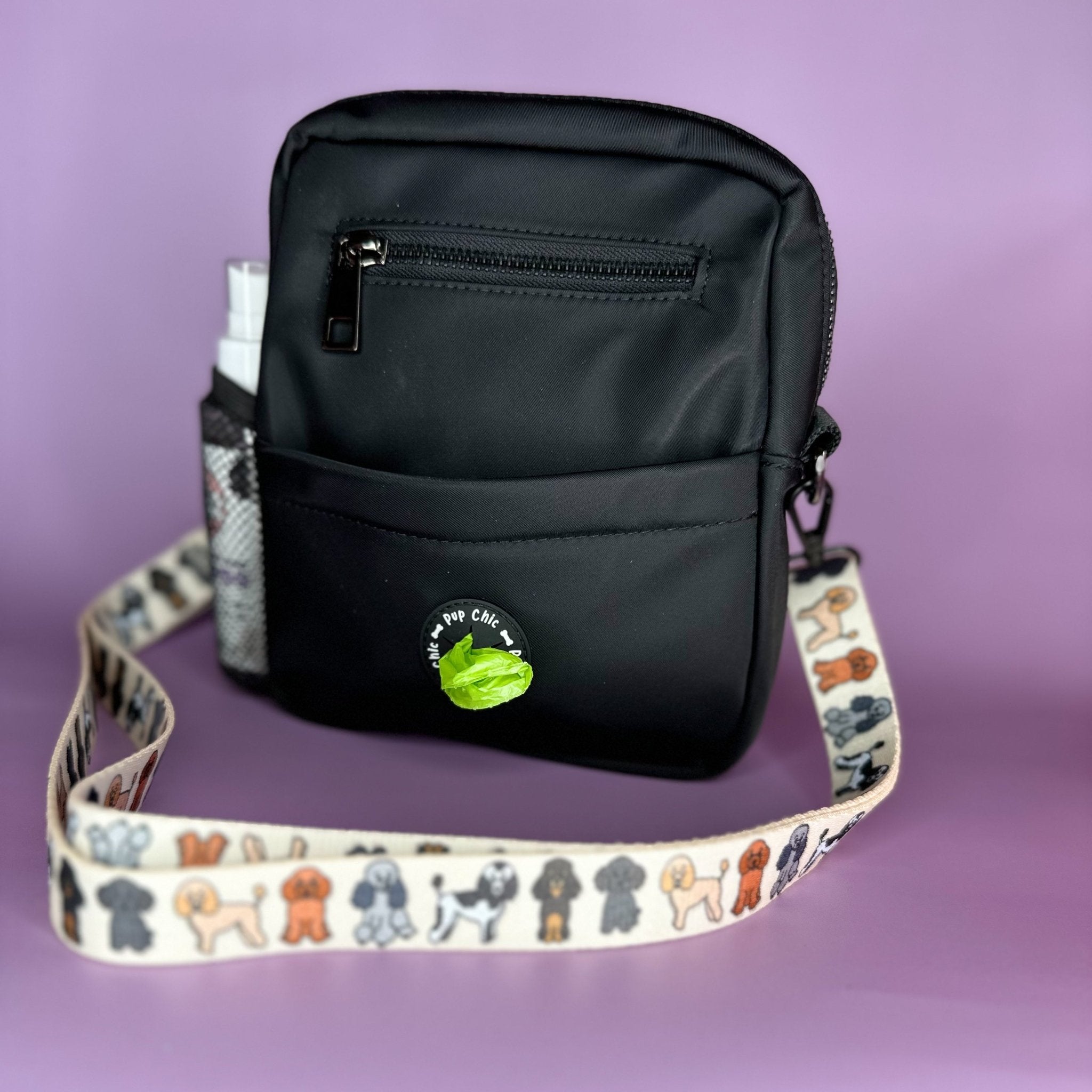 Black Dog walking bag - showerproof - choose strap - Pup Chic Boutique