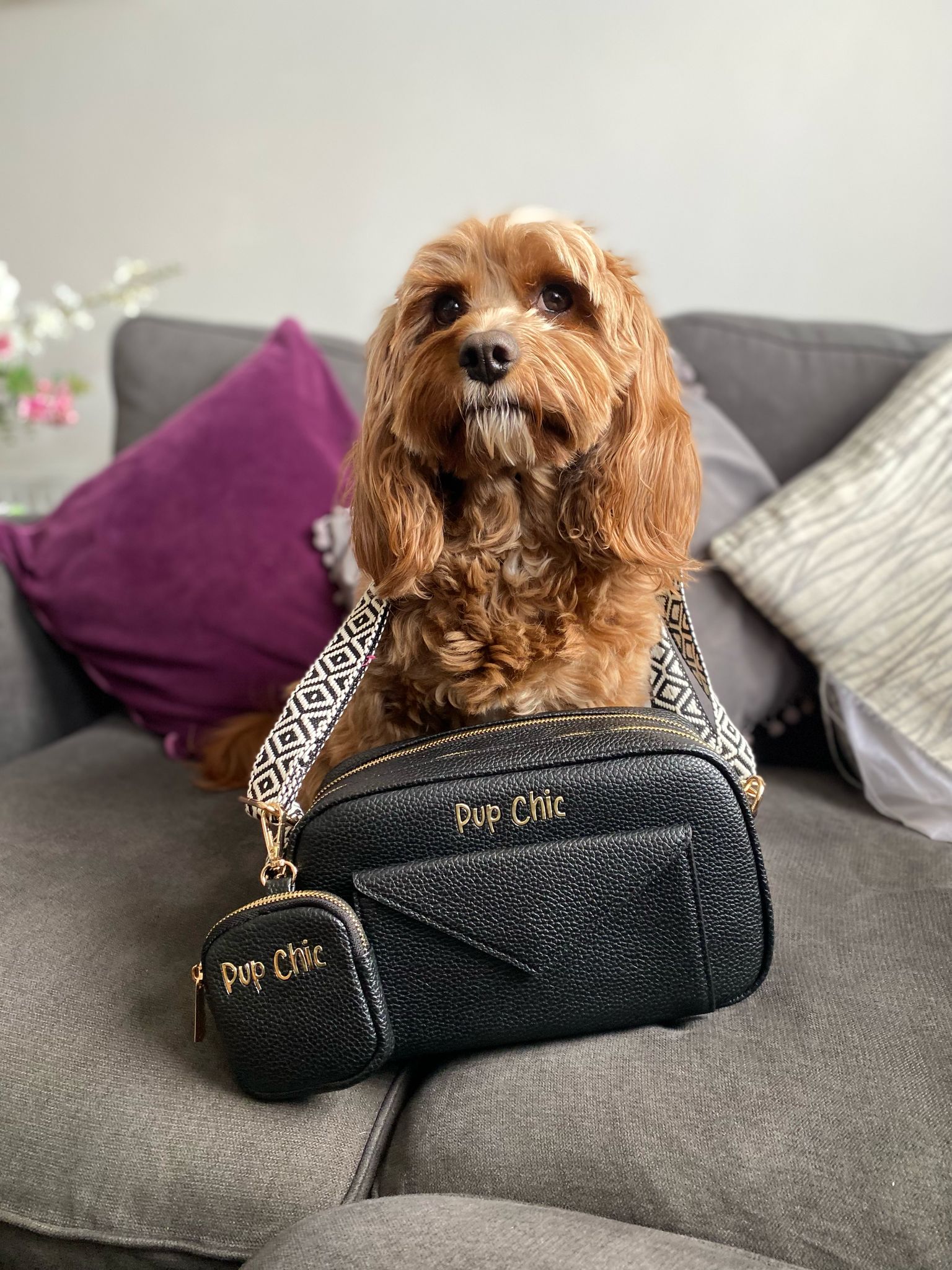 Black Out Out Dog Walking Bag - faux leather luxury dog walking bag - Pup Chic Boutique