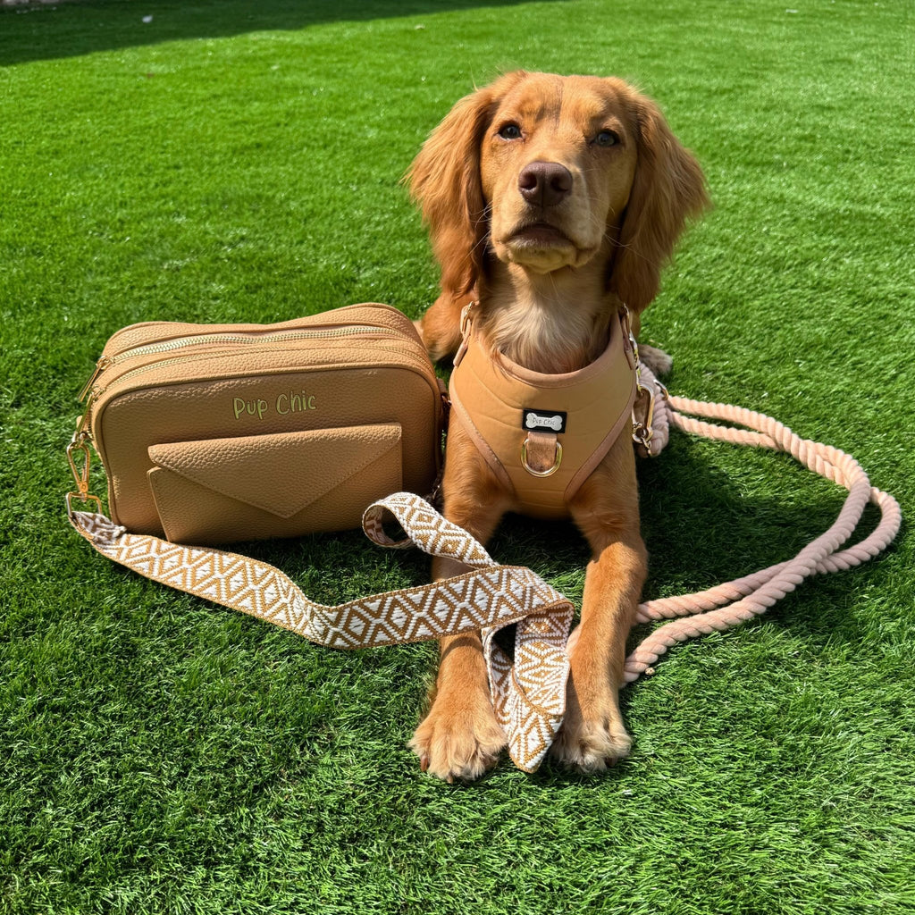 Camel Out Out Dog Walking Bag - faux leather luxury dog walking bag - Pup Chic Boutique